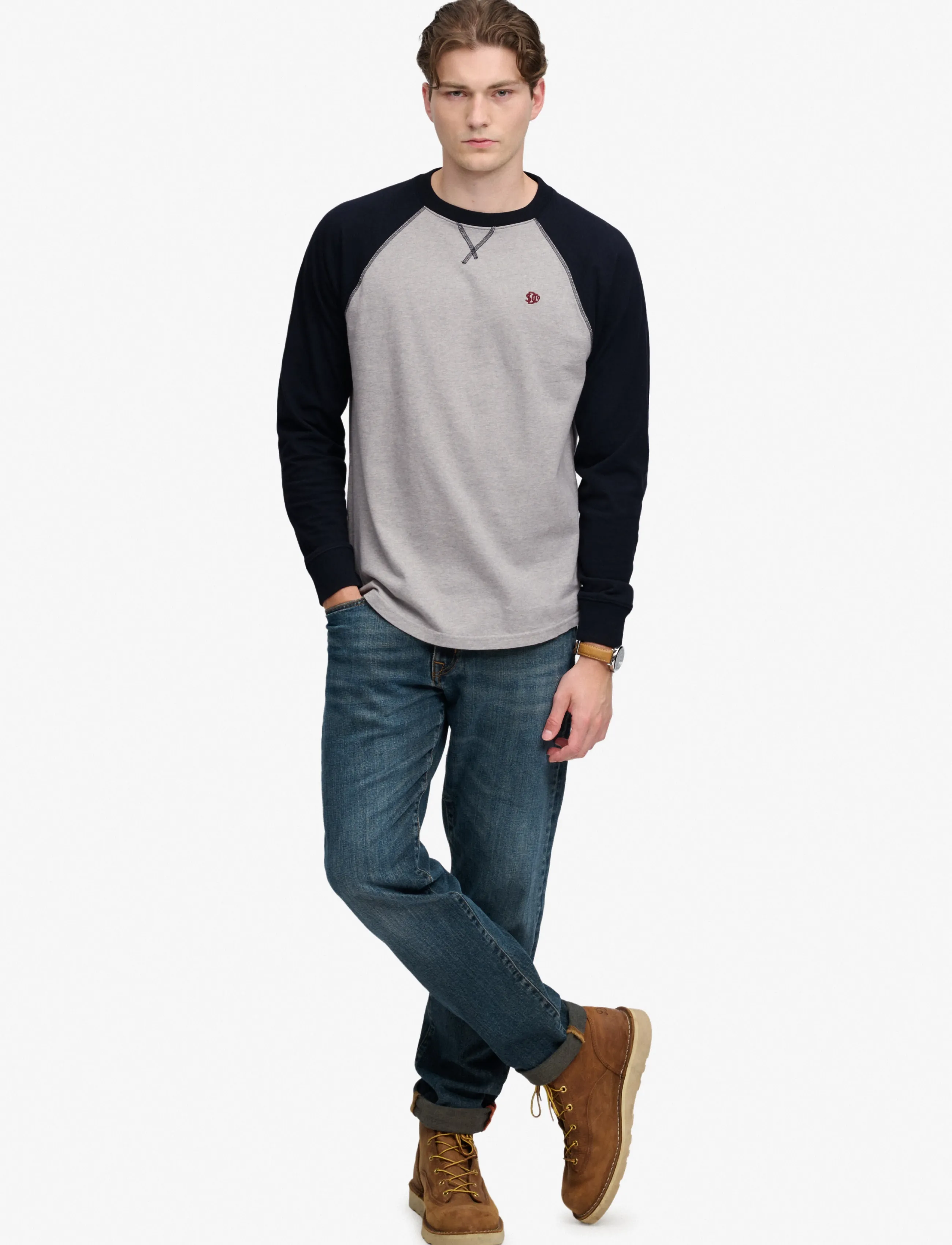 Superdry - VINTAGE ATHLETIC BASEBALL TOP - pikkade varrukatega t-särgid - brooklyn grey marl/navy - 5