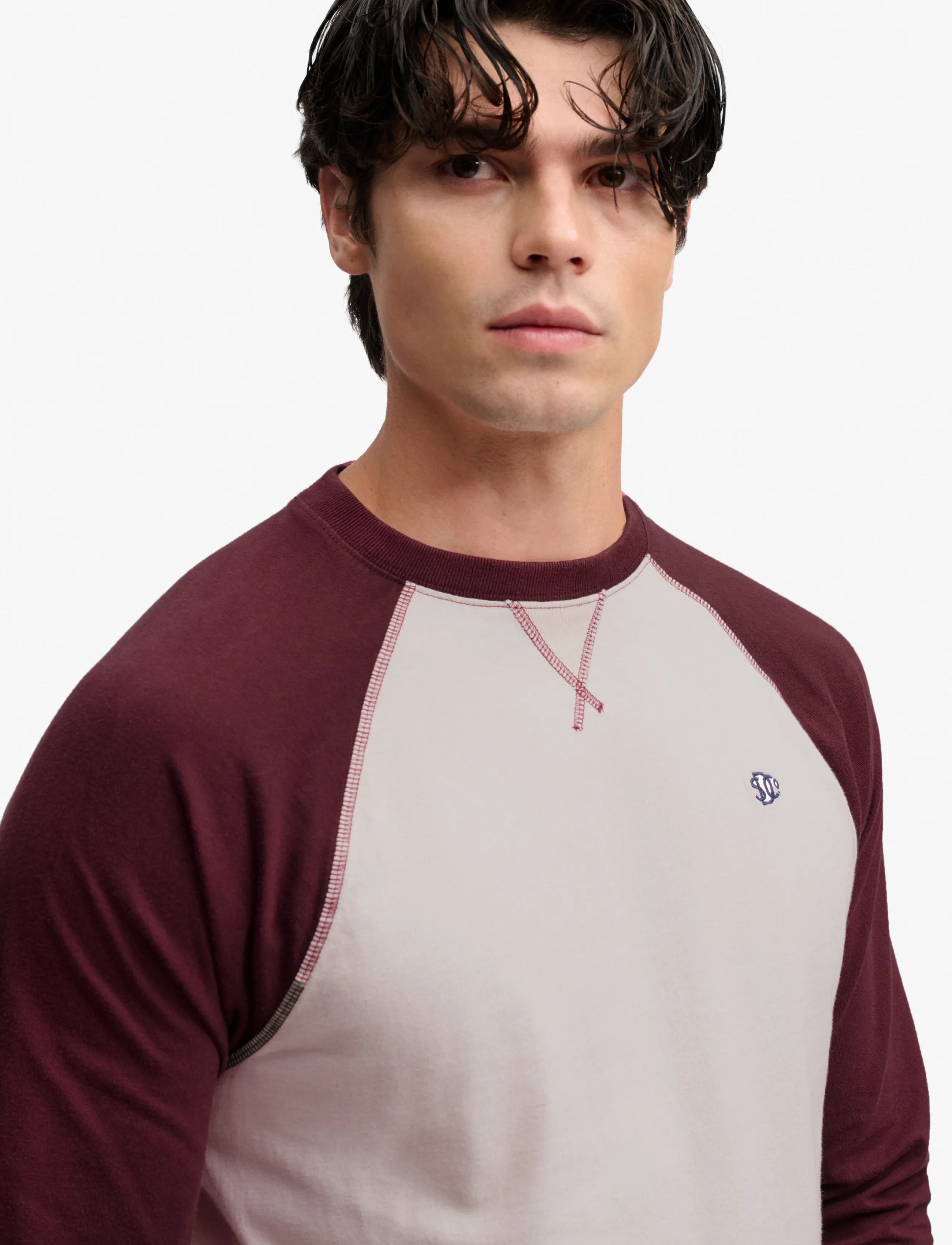 Superdry - VINTAGE ATHLETIC BASEBALL TOP - long-sleeved t-shirts - white sand/dark oxblood - 4