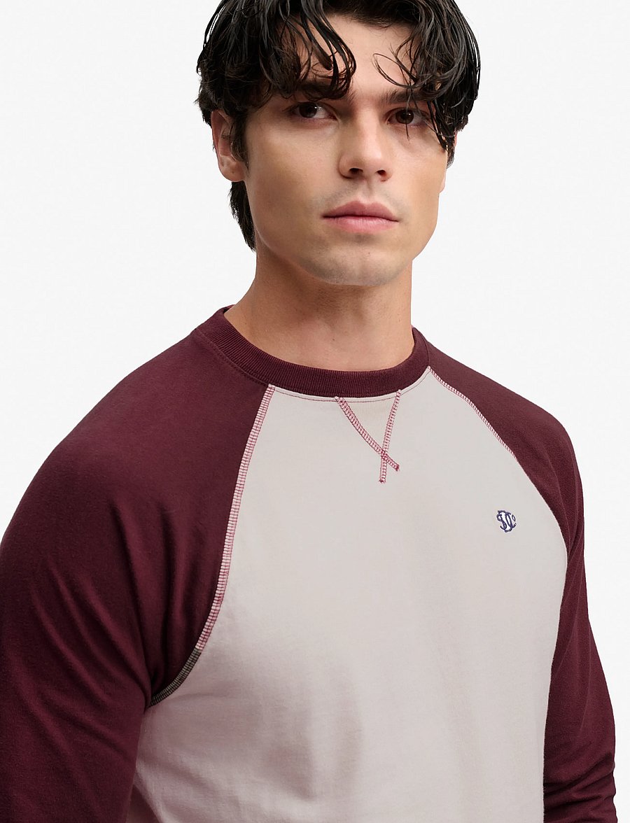 Superdry - VINTAGE ATHLETIC BASEBALL TOP - long-sleeved t-shirts - white sand/dark oxblood - 4