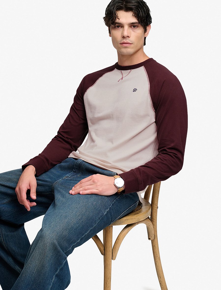 Superdry - VINTAGE ATHLETIC BASEBALL TOP - long-sleeved t-shirts - white sand/dark oxblood - 5