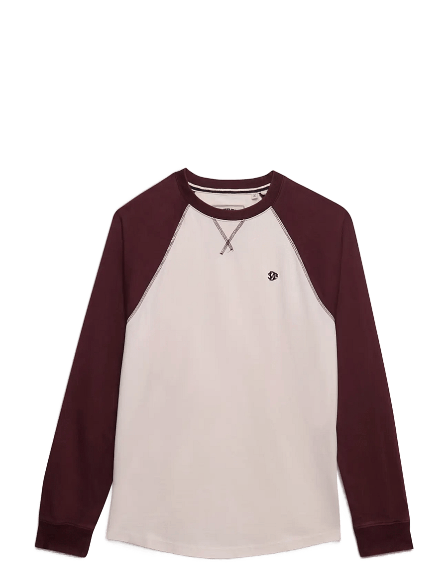 Superdry - VINTAGE ATHLETIC BASEBALL TOP - long-sleeved t-shirts - white sand/dark oxblood - 2