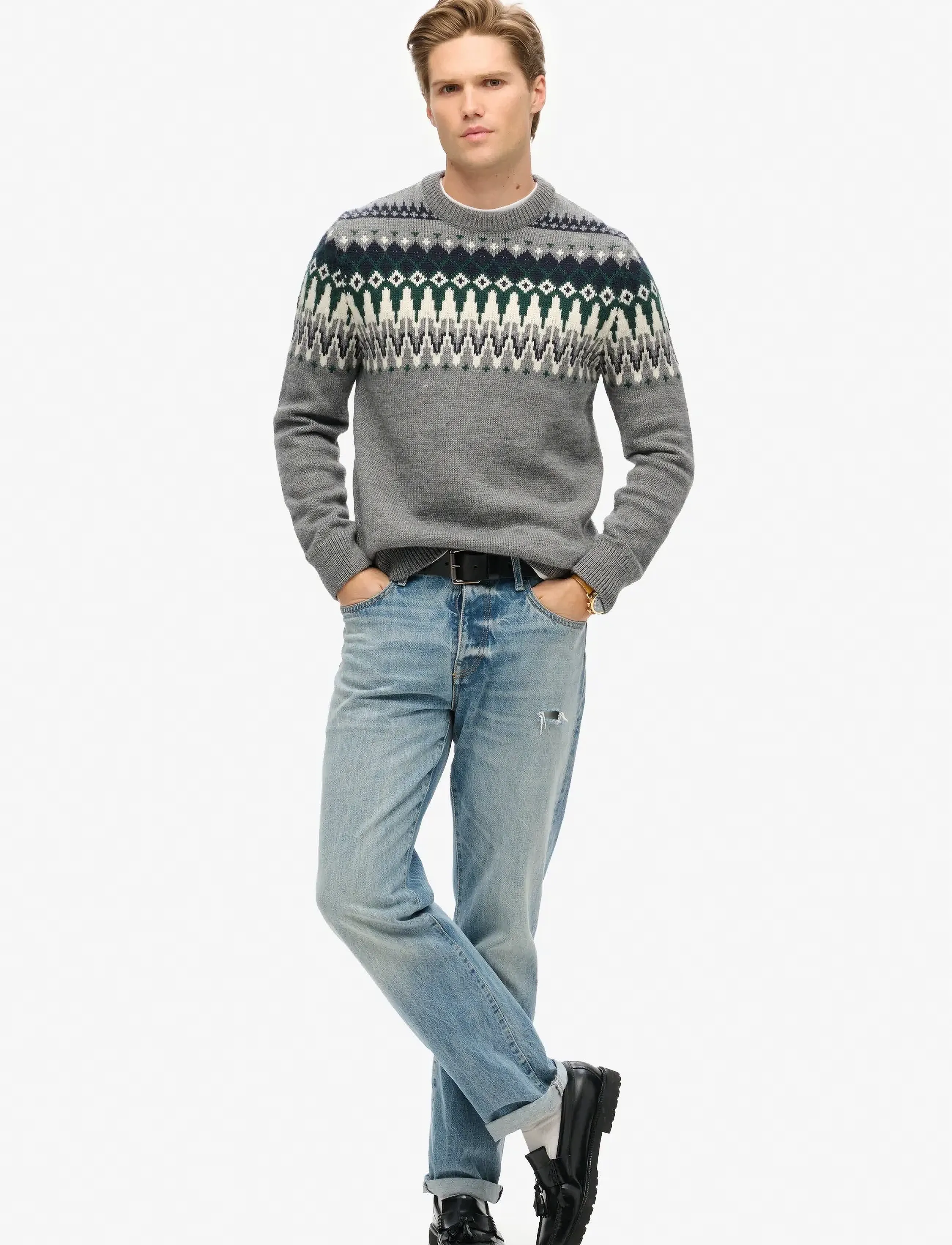Superdry - FAIRISLE KNIT CREW JUMPER - rund hals - grey marl multi - 3