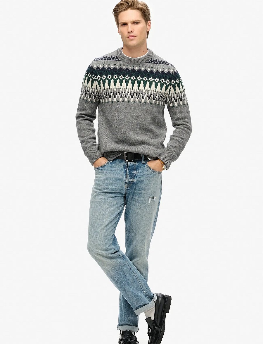 Superdry - FAIRISLE KNIT CREW JUMPER - rund hals - grey marl multi - 3