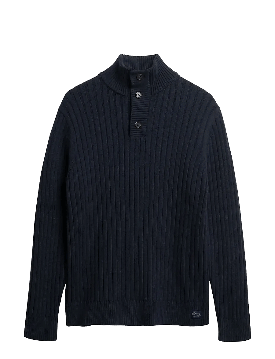 Superdry - VINTAGE RIBBED HENLEY - pullover mit halbem reißverschluss - eclipse navy - 1