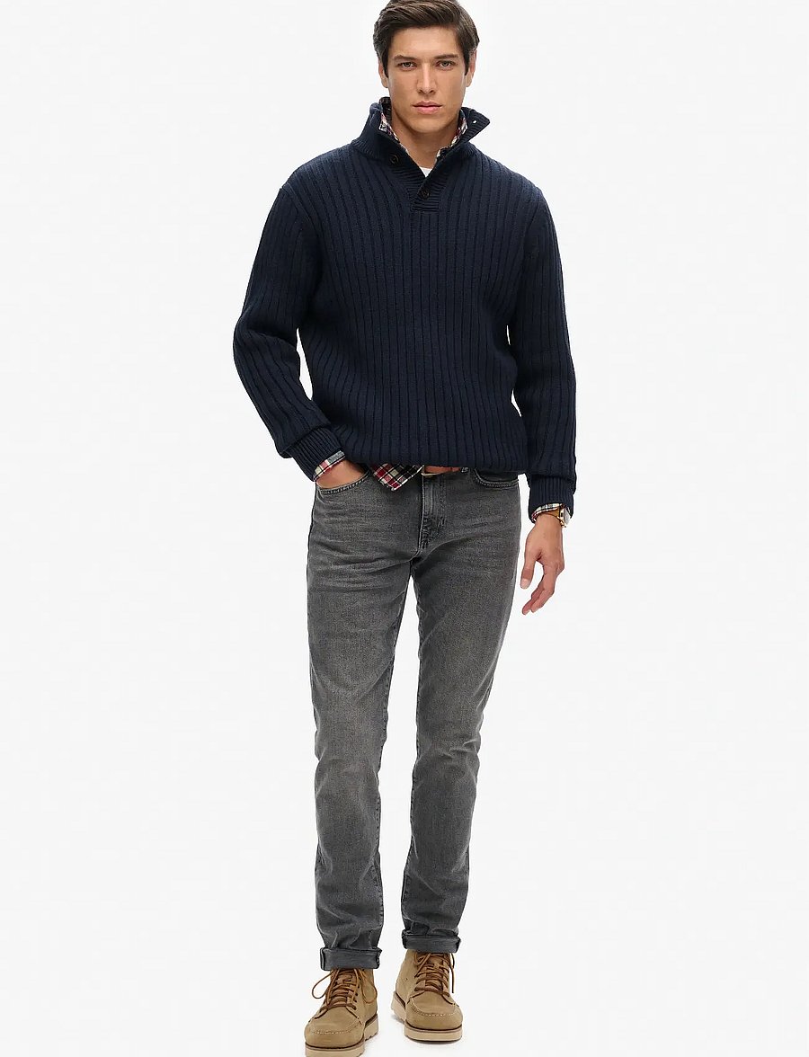 Superdry - VINTAGE RIBBED HENLEY - pullover mit halbem reißverschluss - eclipse navy - 2