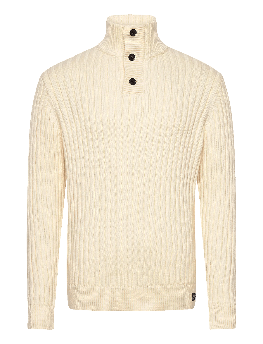 Superdry - VINTAGE RIBBED HENLEY - pullover mit halbem reißverschluss - ecru - 1