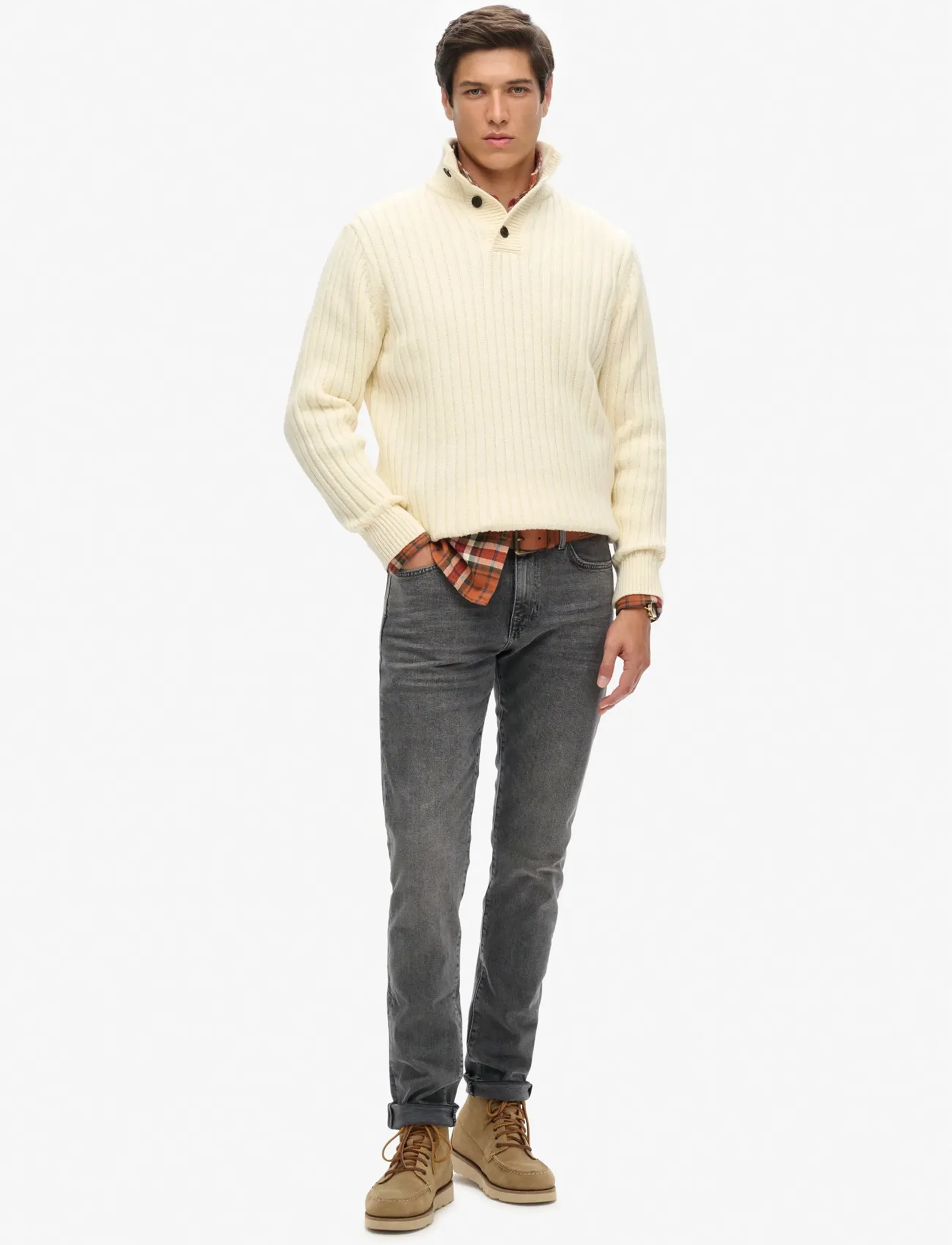 Superdry - VINTAGE RIBBED HENLEY - tõmblukk-kaelusega džemprid - ecru - 3