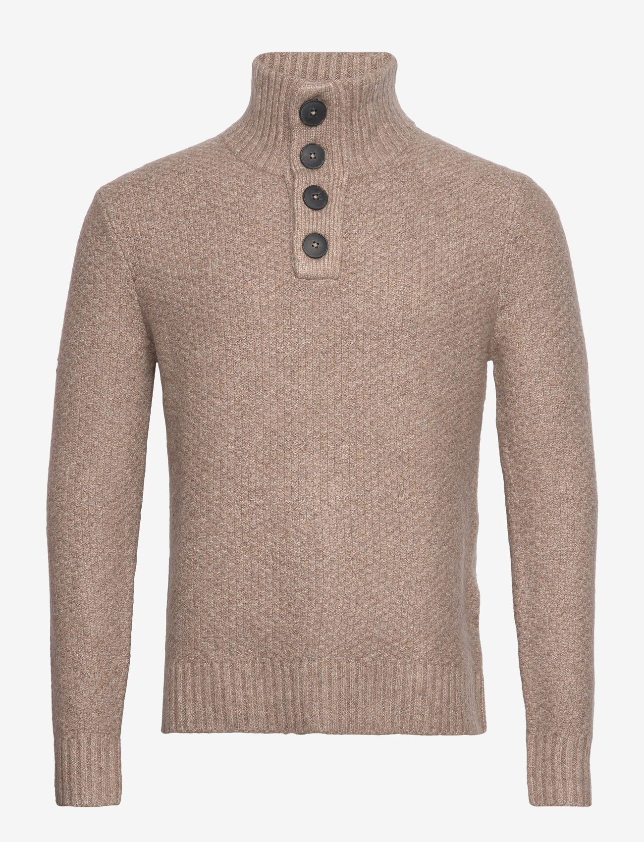 Superdry - CHUNKY BUTTON HIGH NECK JUMPER - desert taupe beige marl - 0