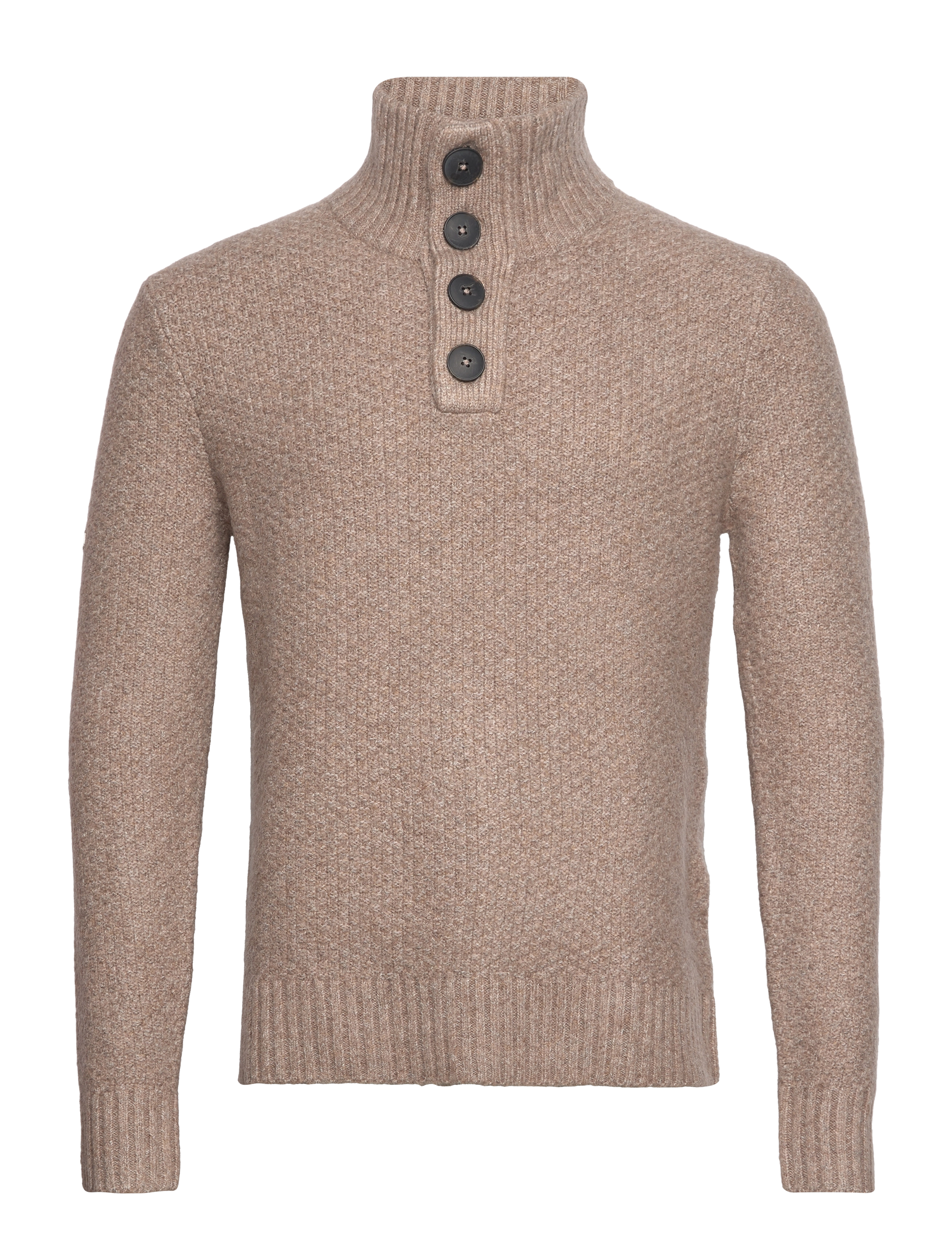 CHUNKY BUTTON HIGH NECK JUMPER - DESERT TAUPE BEIGE MARL