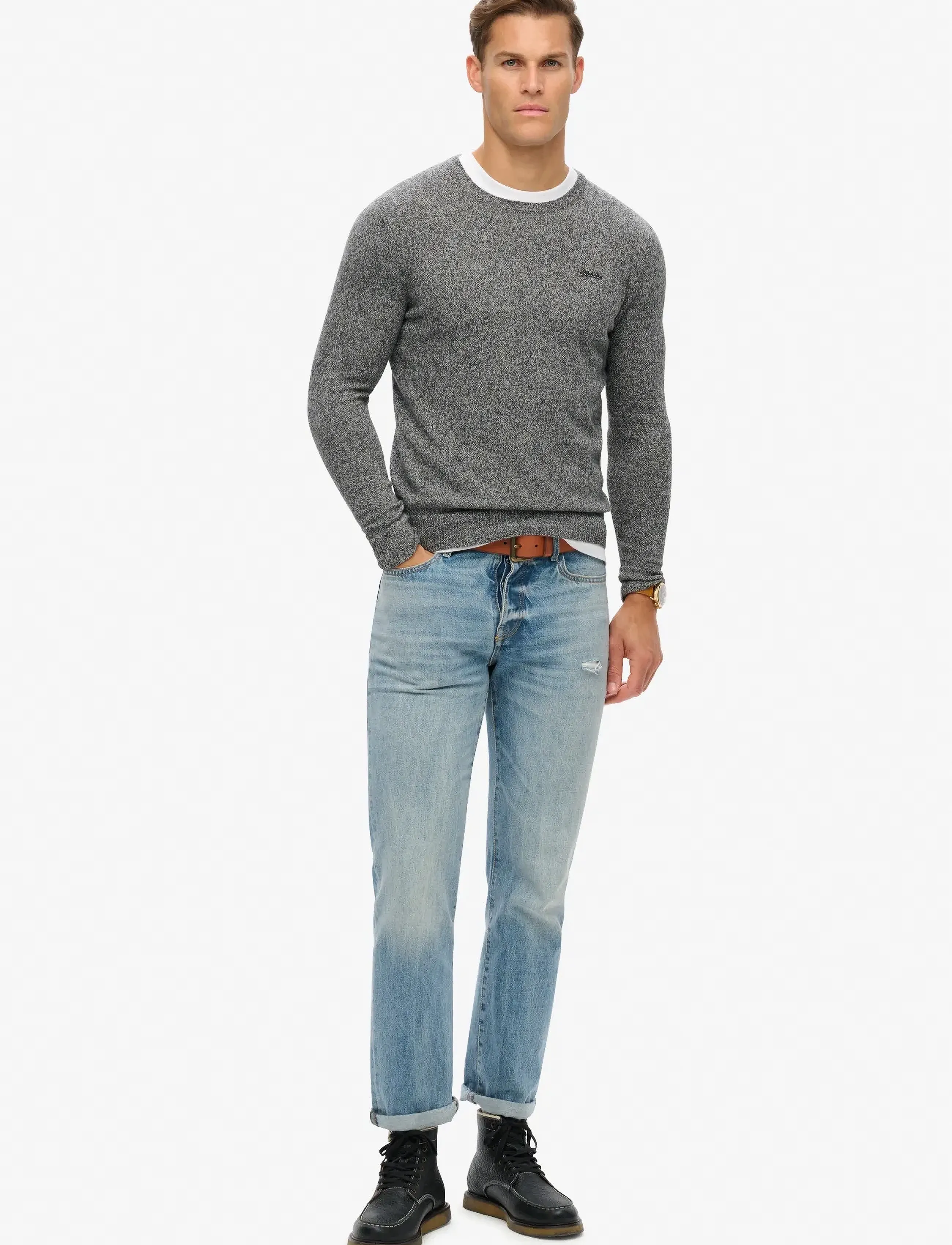 Superdry Essential Slim Fit Crew Jumper, Mænd, Rundhalset Sweater, Grå, Str: M