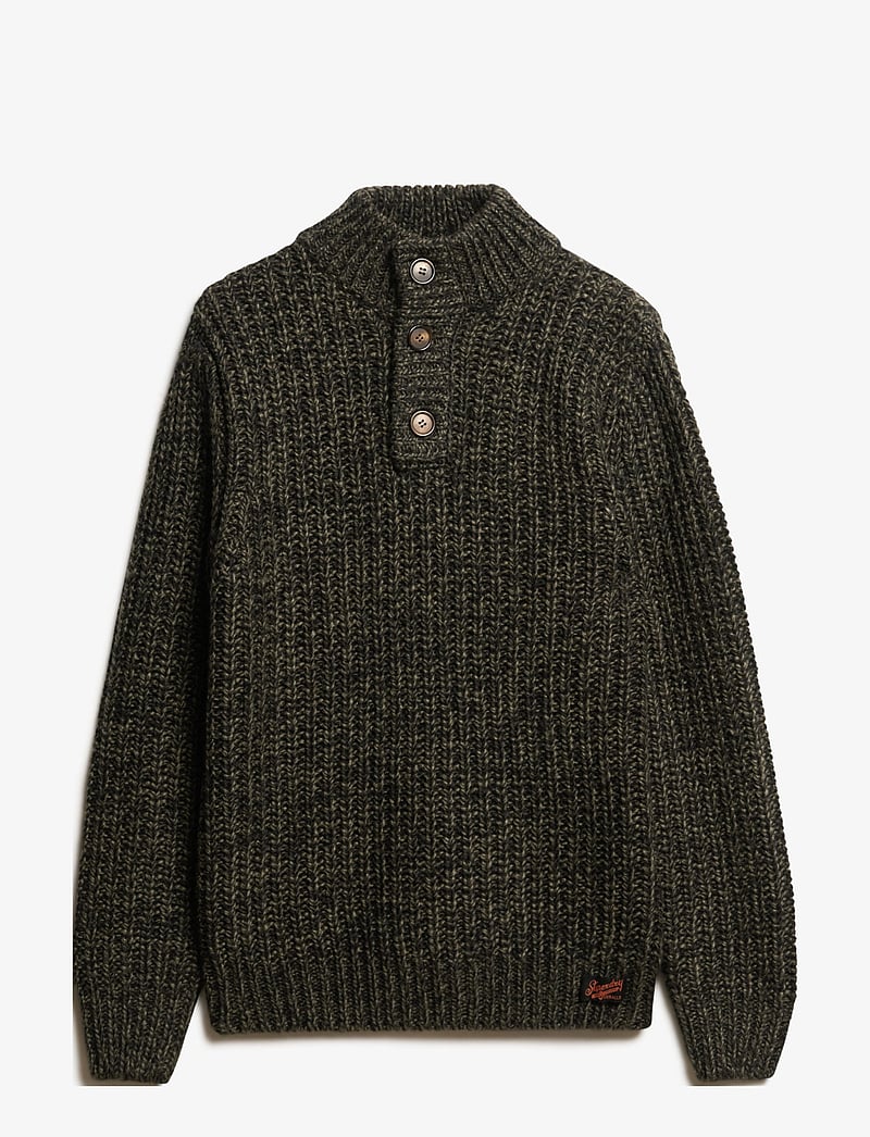 Superdry - CHUNKY KNIT HENLEY - pullover mit halbem reißverschluss - olive black twist - 1