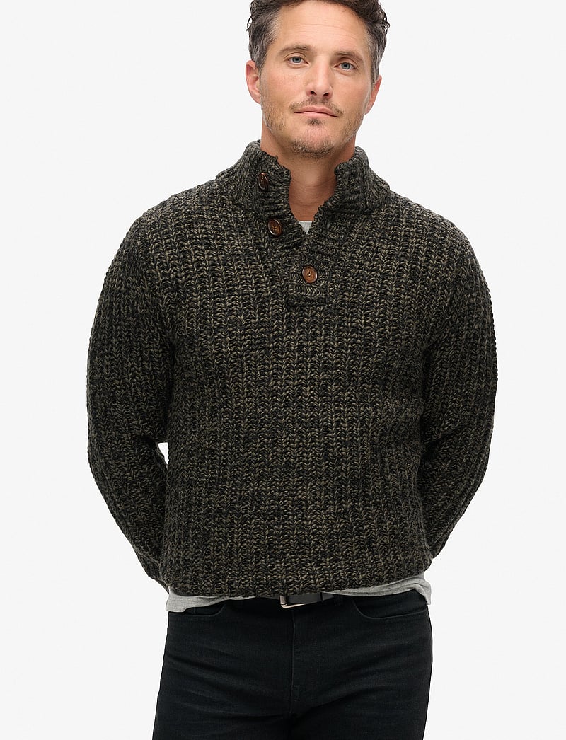 Superdry - CHUNKY KNIT HENLEY - pullover mit halbem reißverschluss - olive black twist - 0