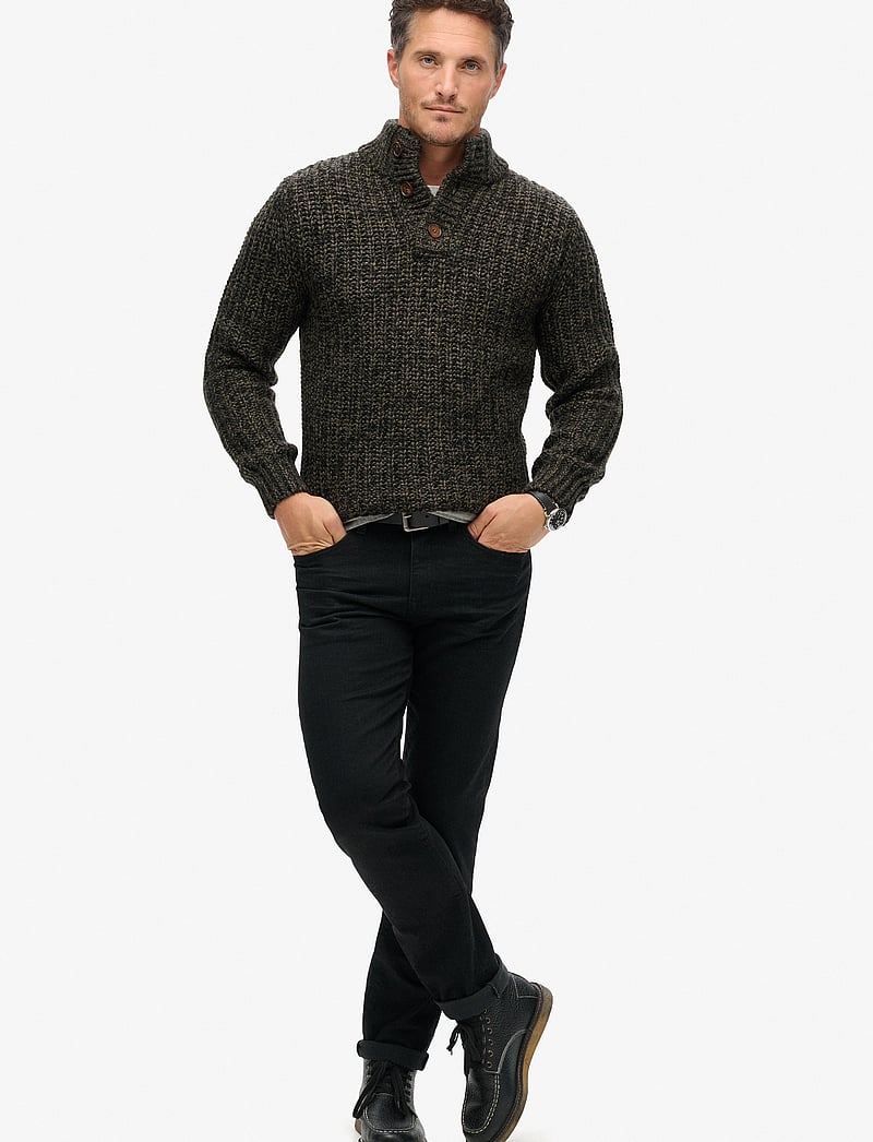 Superdry - CHUNKY KNIT HENLEY - pullover mit halbem reißverschluss - olive black twist - 2