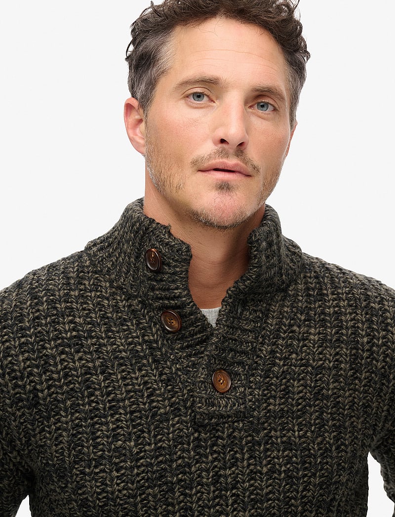 Superdry - CHUNKY KNIT HENLEY - pullover mit halbem reißverschluss - olive black twist - 4