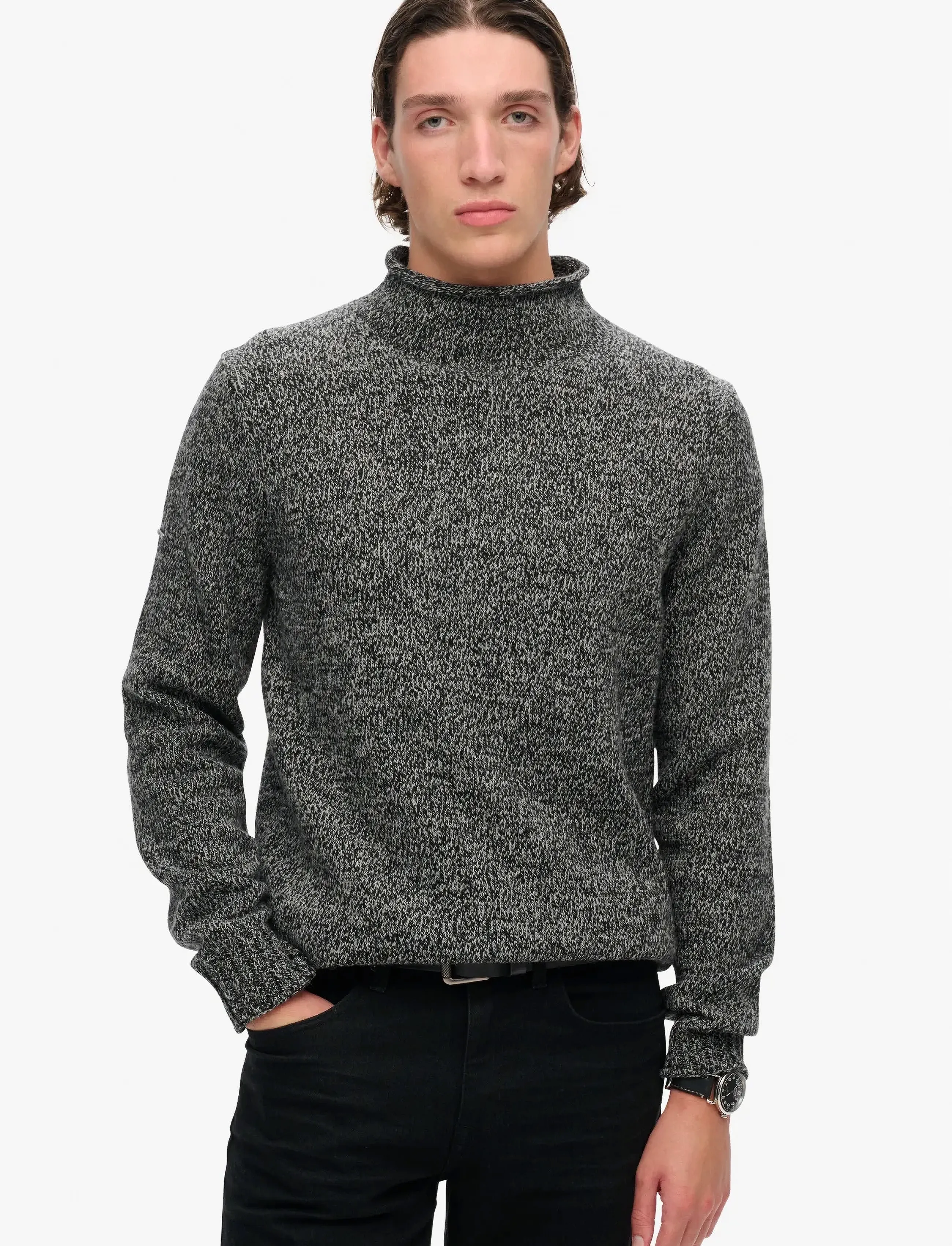 Superdry 90S Roll Neck Jumper, M, Grey, Strik > Rullekraves, Herre