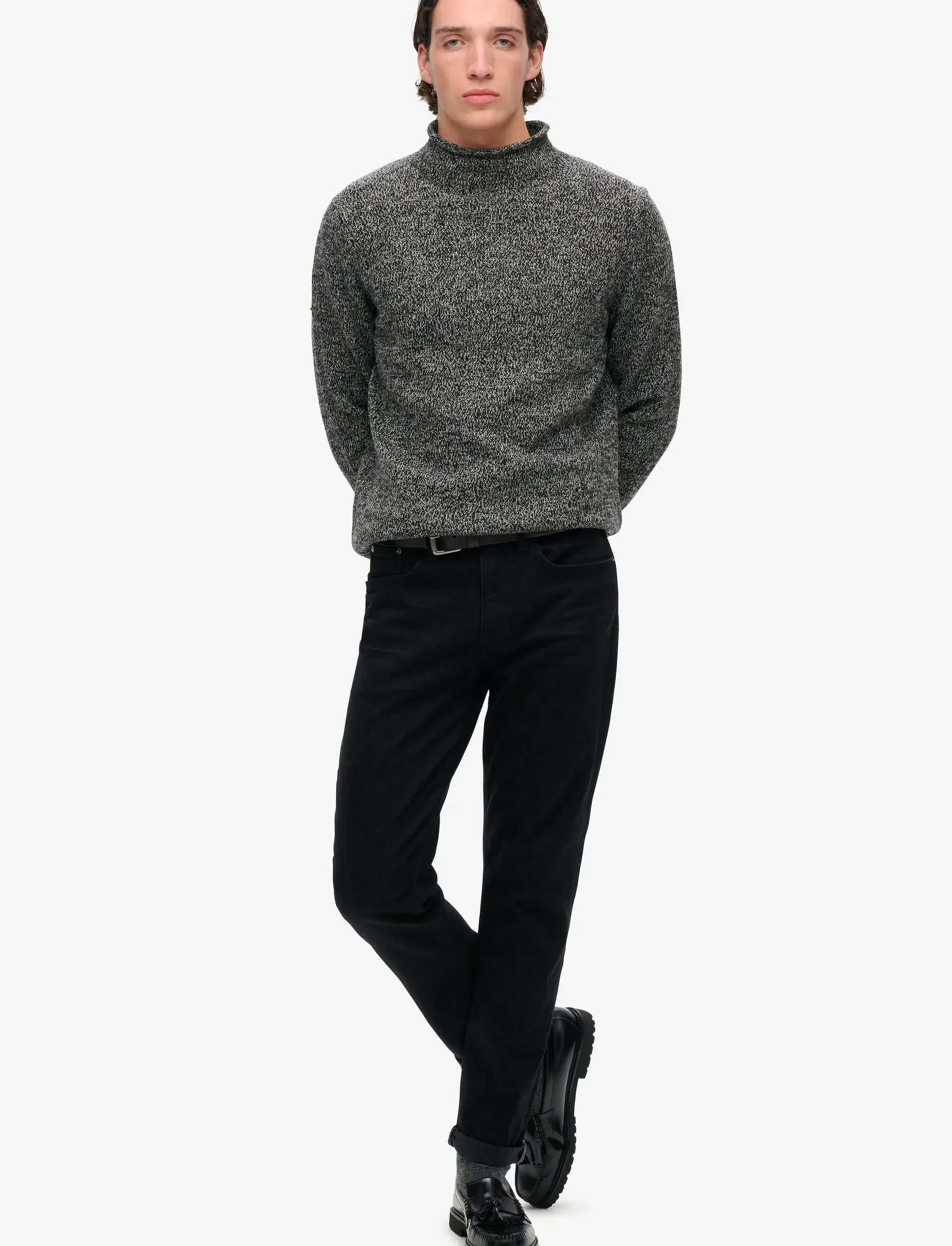 Superdry - 90s ROLL NECK JUMPER - strik - black marl - 4