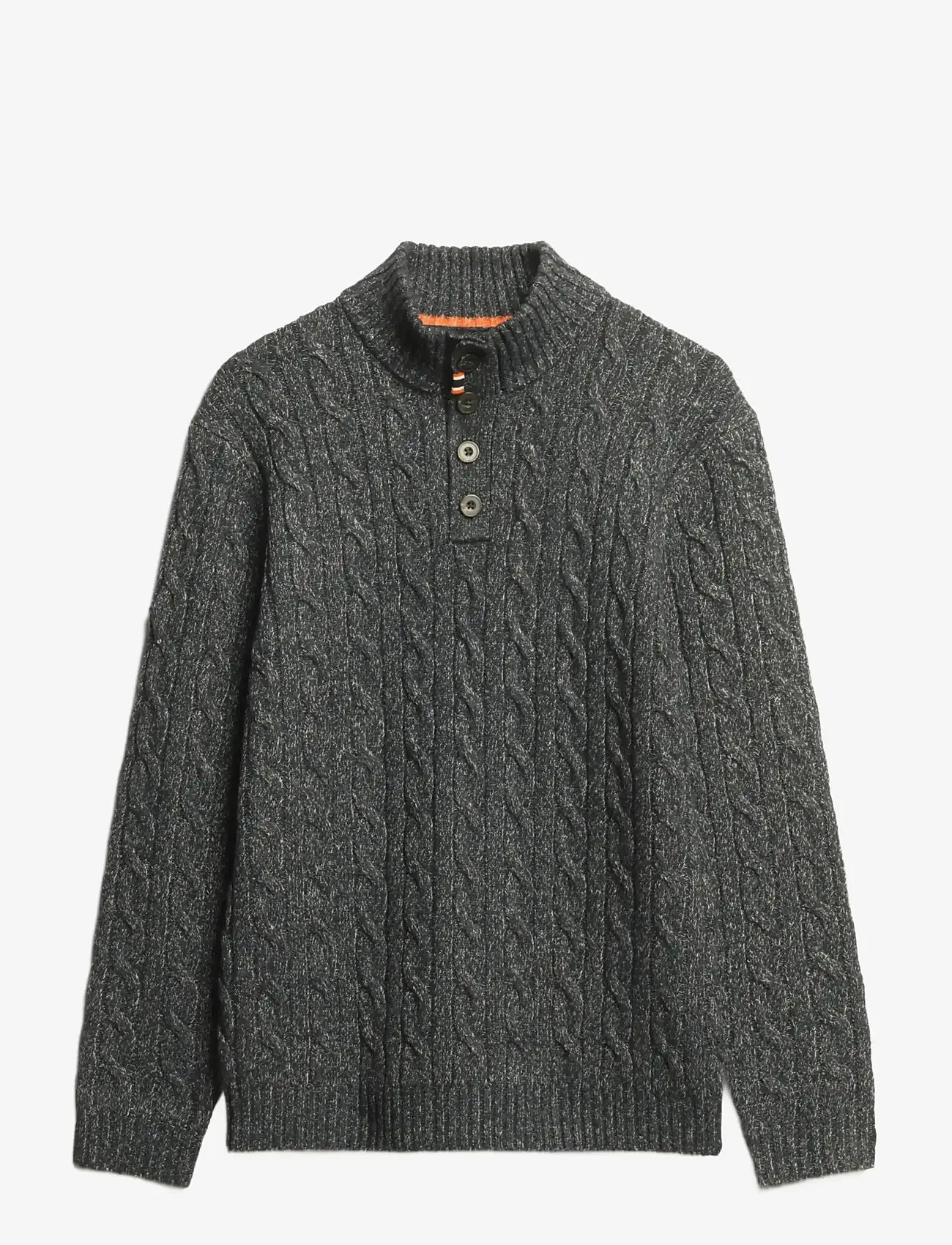 Superdry - CABLE BUTTON NECK JUMPER - efterårstøj - washed black - 0