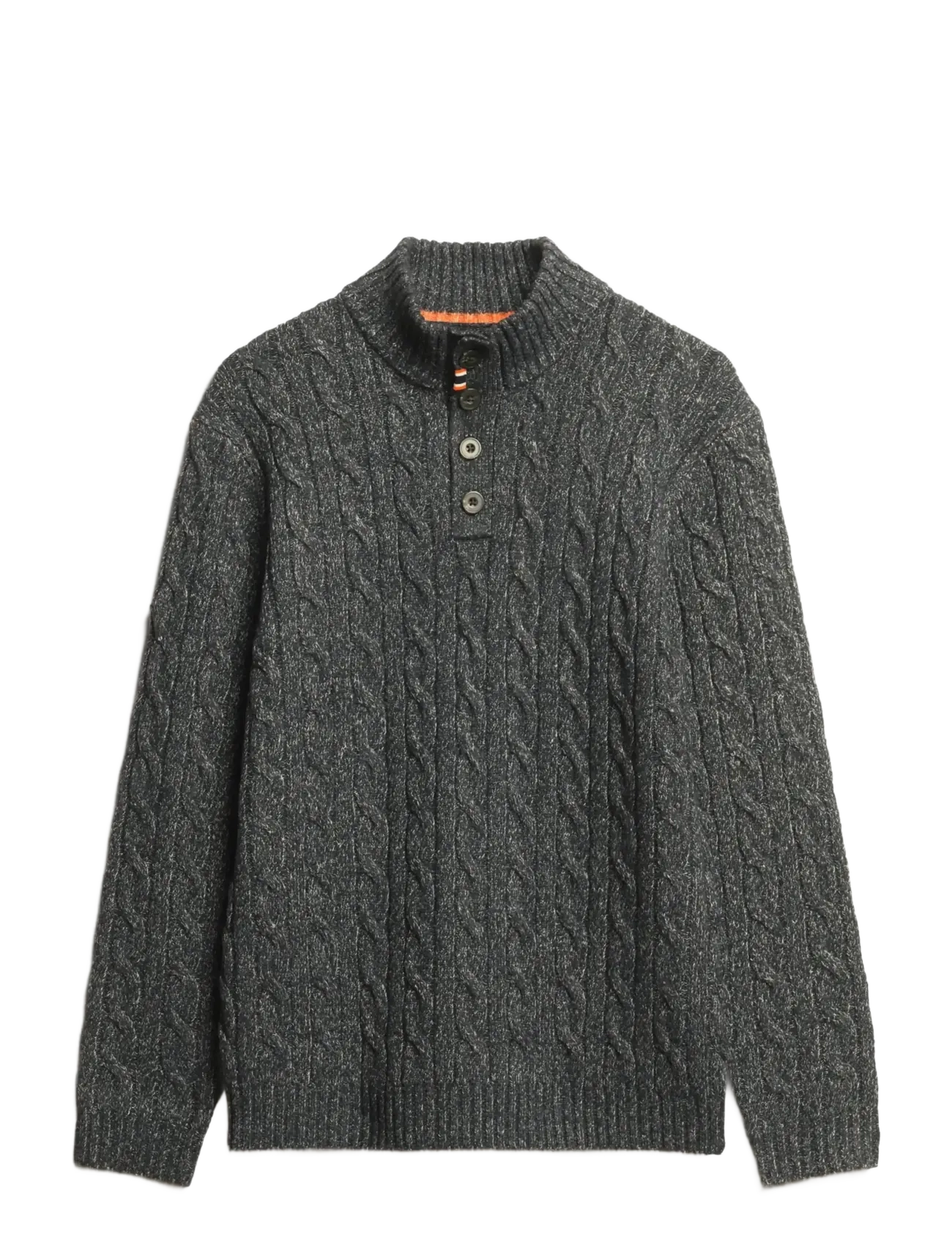 Superdry CABLE BUTTON NECK JUMPER - Knitted V-necks - WASHED BLACK / grey