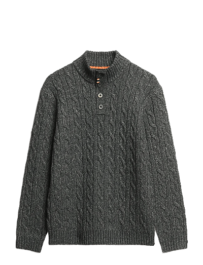 Cable Button Neck Jumper - V-Hals