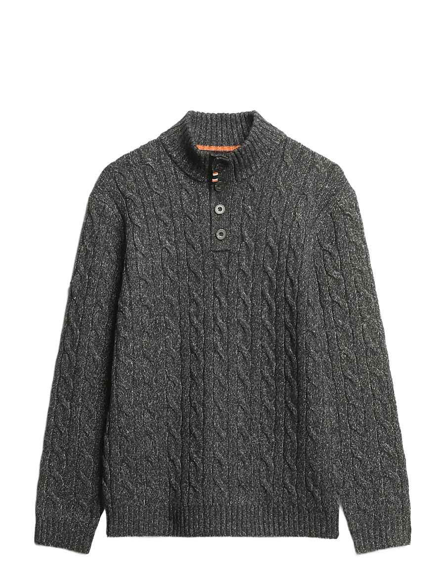 Superdry - CABLE BUTTON NECK JUMPER - v-kaelusega kudumid - washed black - 1