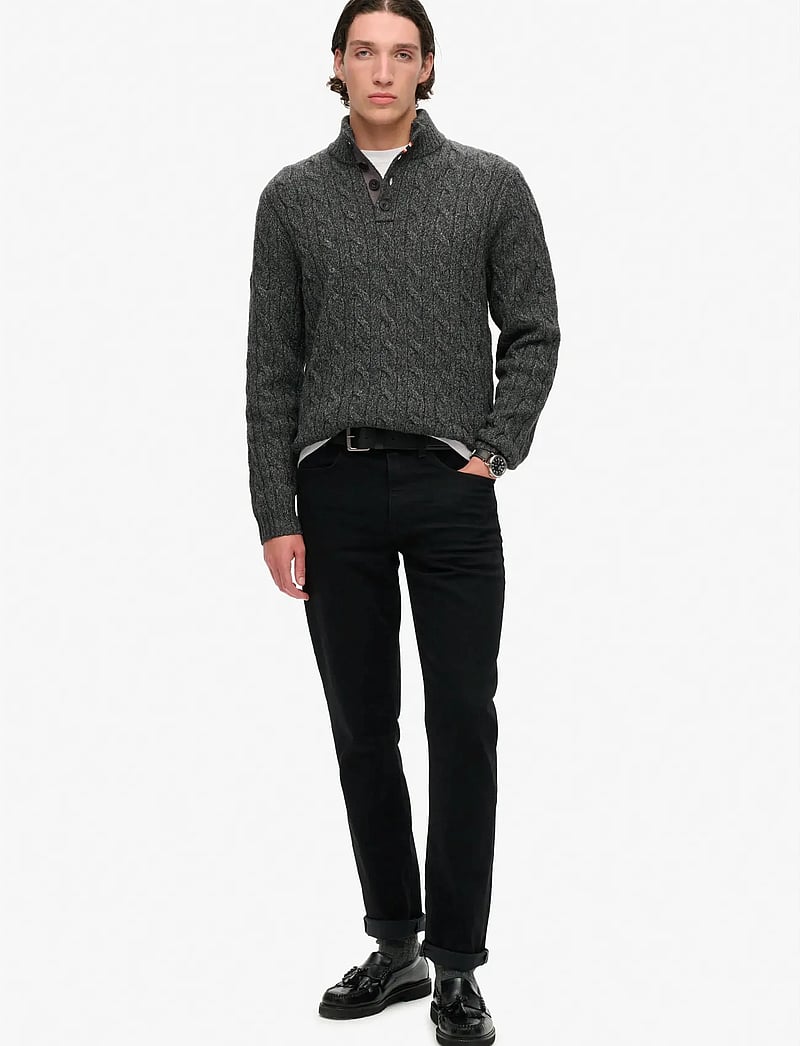 Superdry - CABLE BUTTON NECK JUMPER - v-aukkoiset - washed black - 2