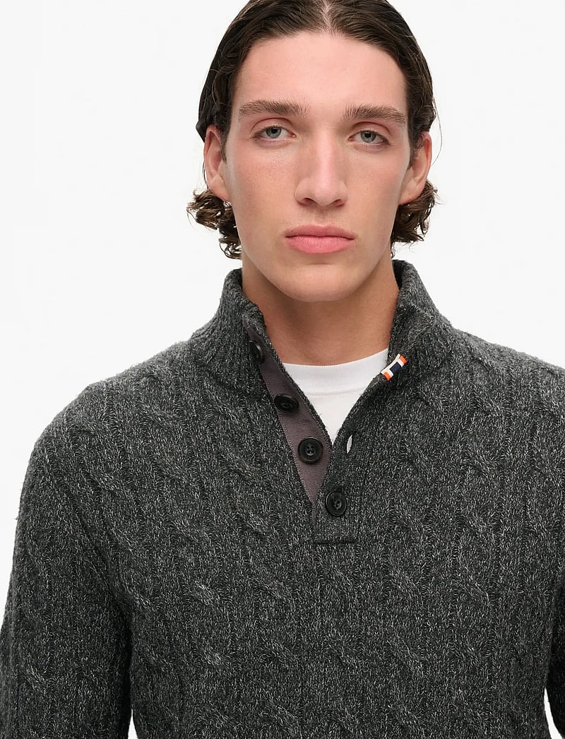 Superdry - CABLE BUTTON NECK JUMPER - v-aukkoiset - washed black - 3