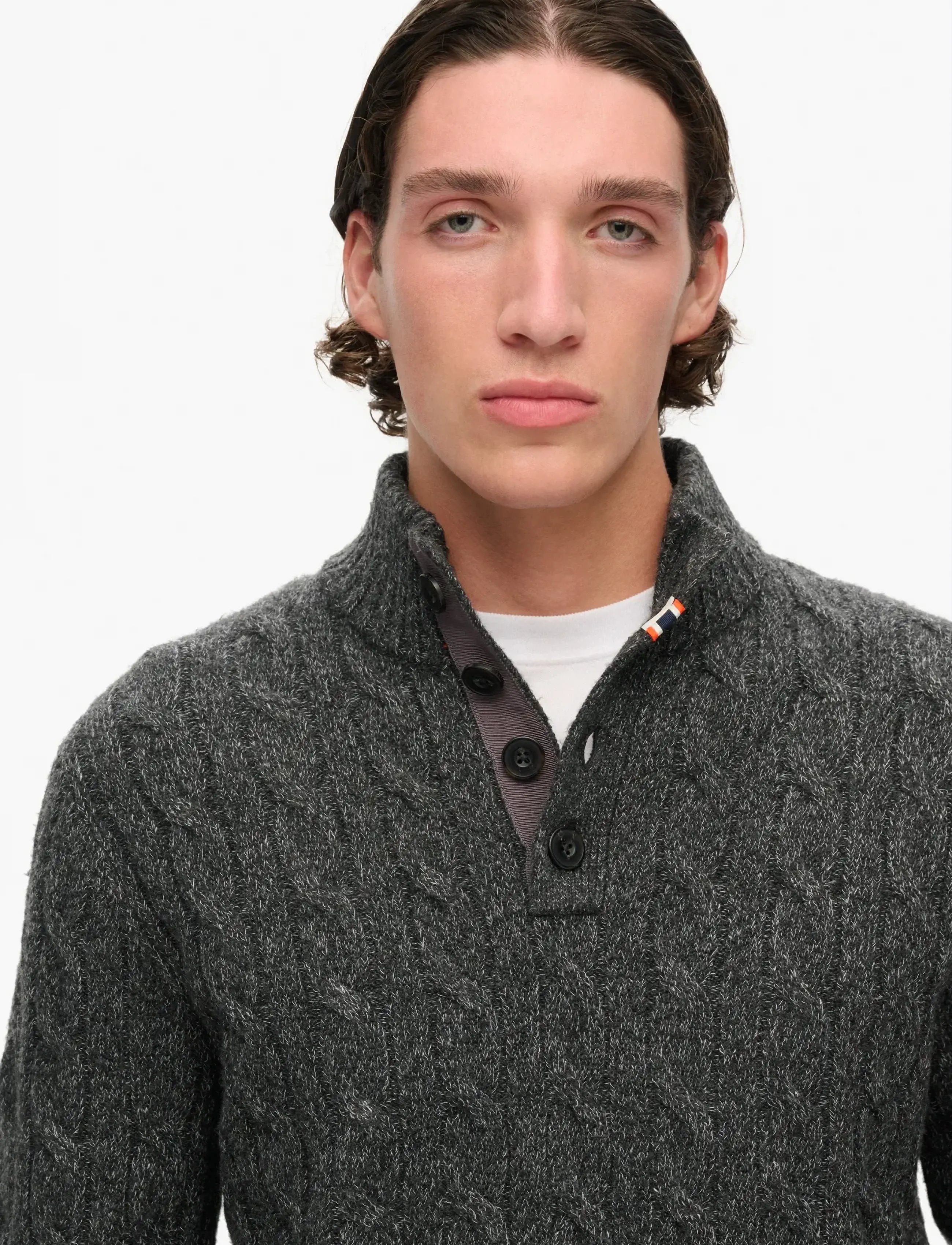 Superdry - CABLE BUTTON NECK JUMPER - tavalised kudumid - washed black - 3