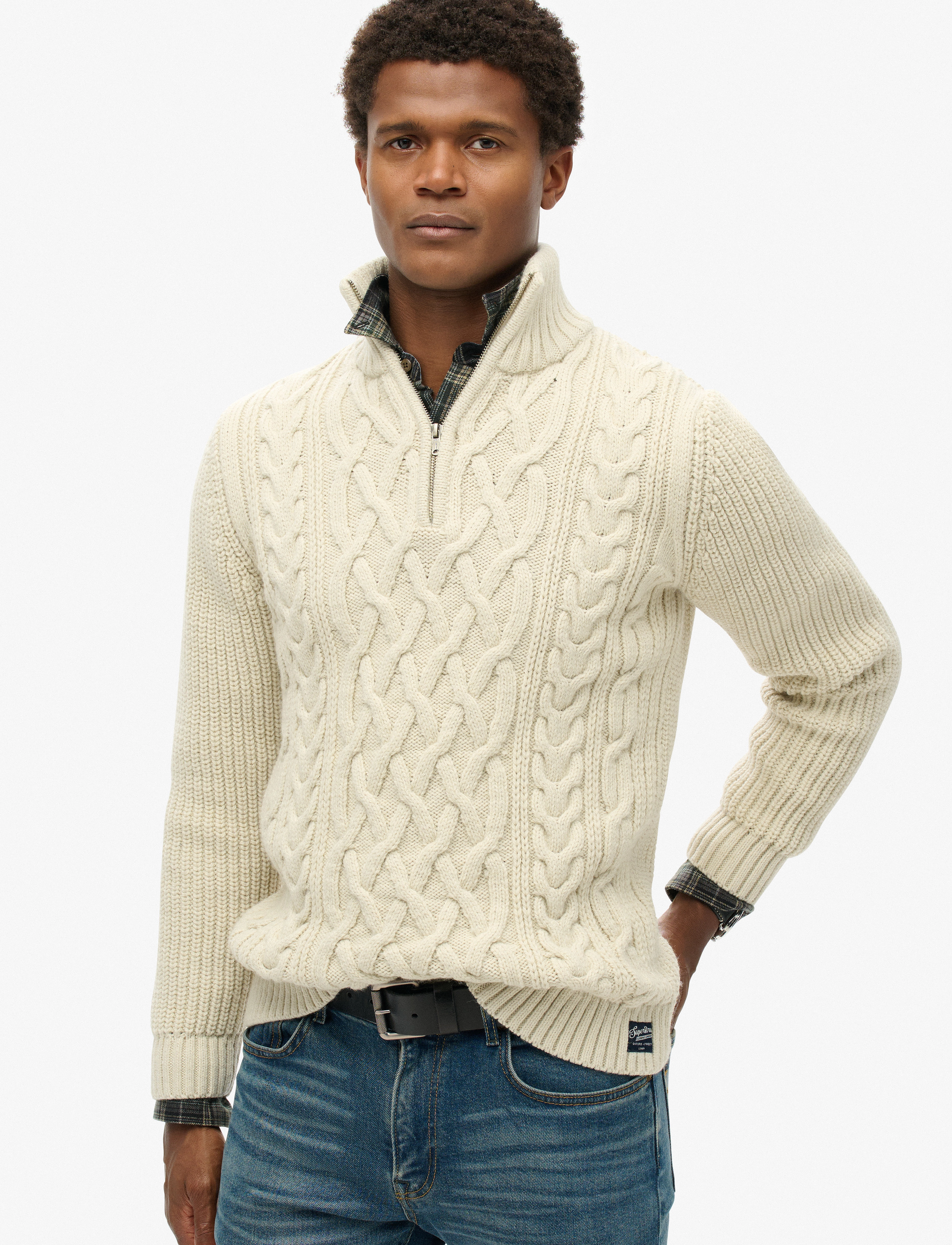 Superdry JACOB CABLE KNIT HALF ZIP - Pullover mit halbem Reißverschluss - ECRU / cream