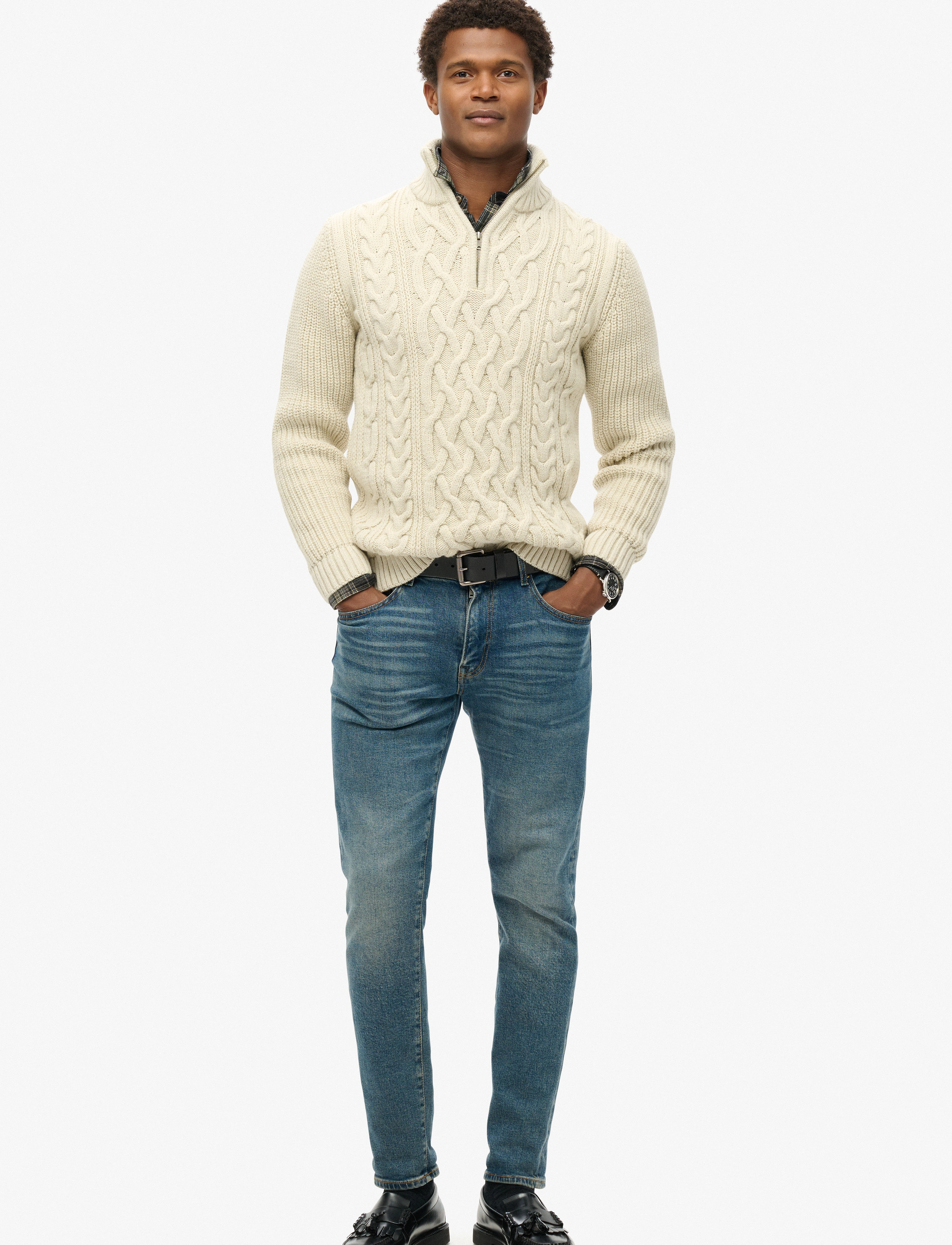Superdry - JACOB CABLE KNIT HALF ZIP - ecru - 3