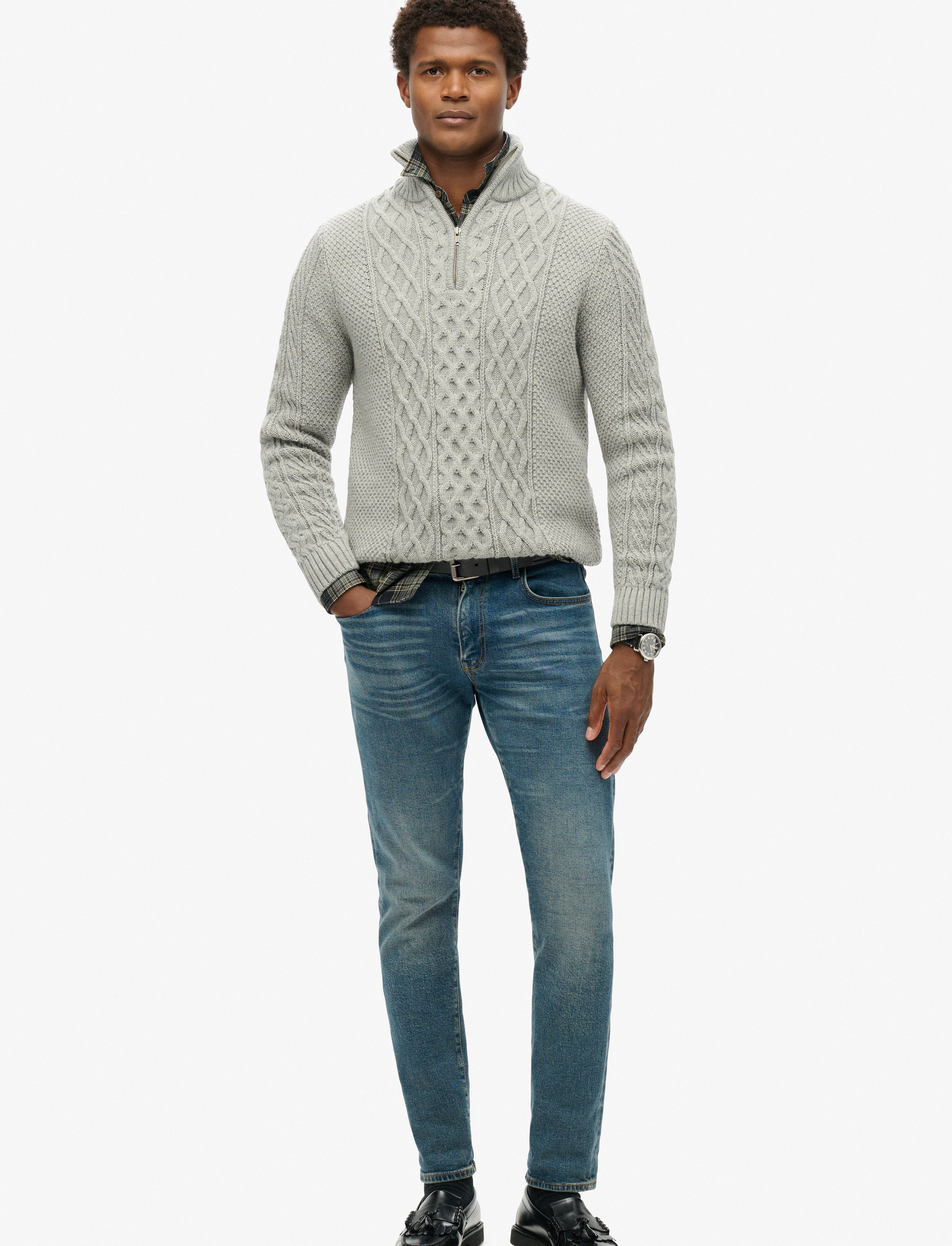 Superdry - JACOB CABLE KNIT HALF ZIP - mid grey - 3