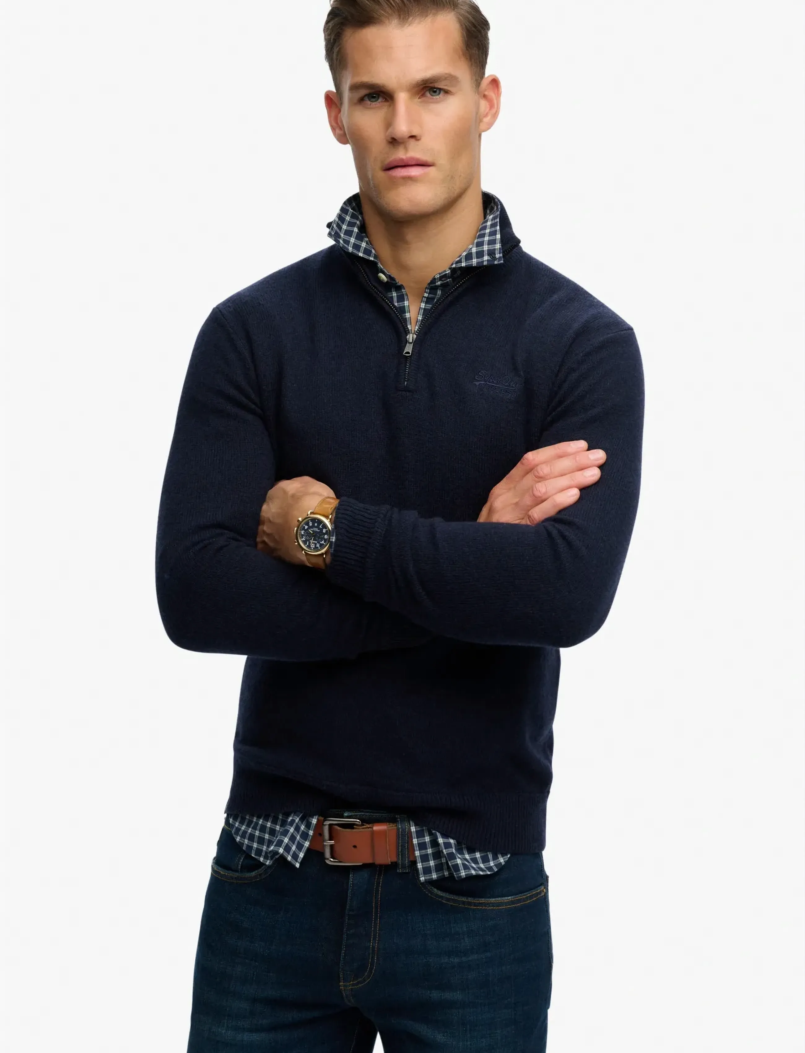 Superdry ESSENTIAL EMB KNIT HALF ZIP - Kudumid - CARBON NAVY MARL / navy