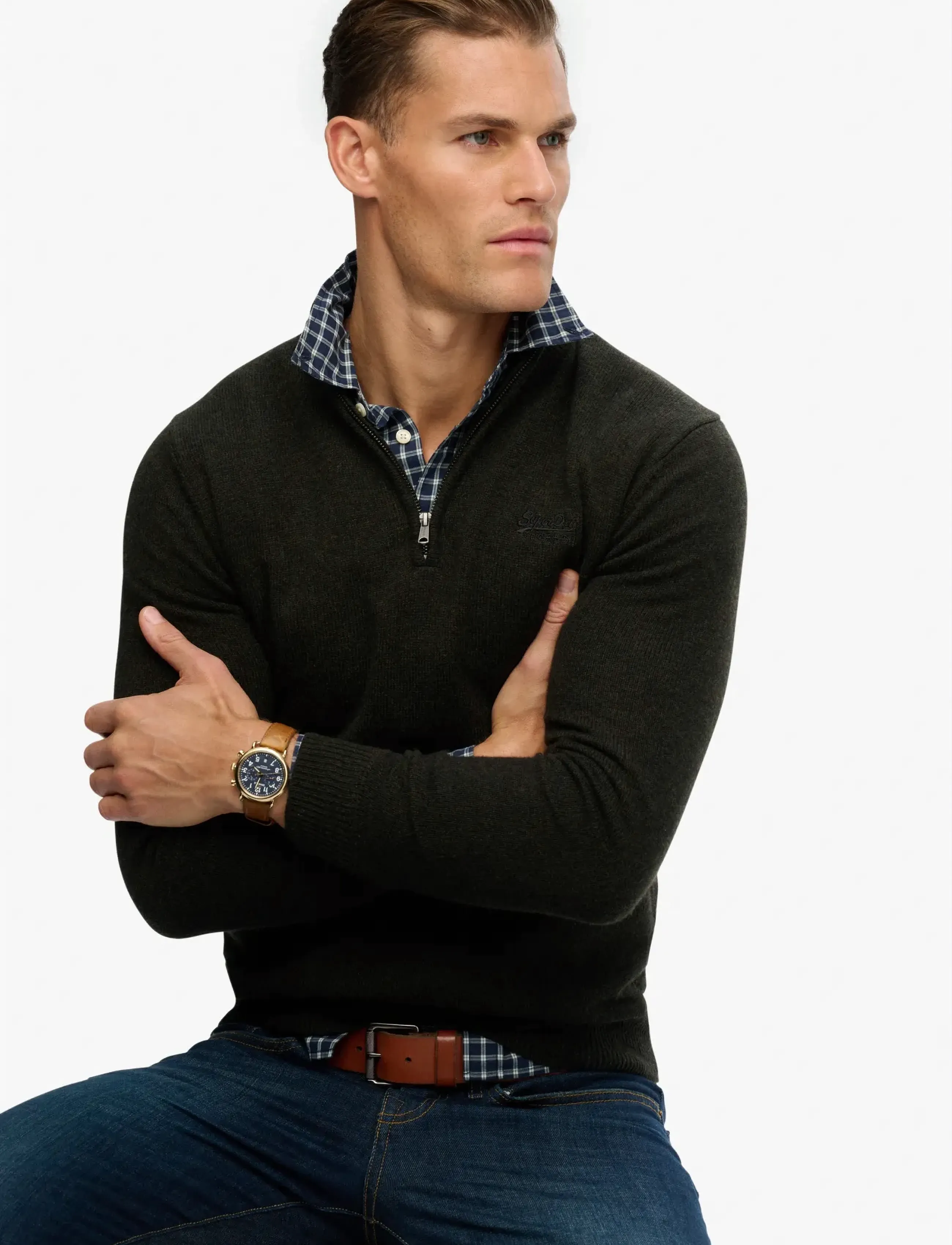 Superdry Essential Emb Knit Half Zip stickade tröjor herr – bild 5