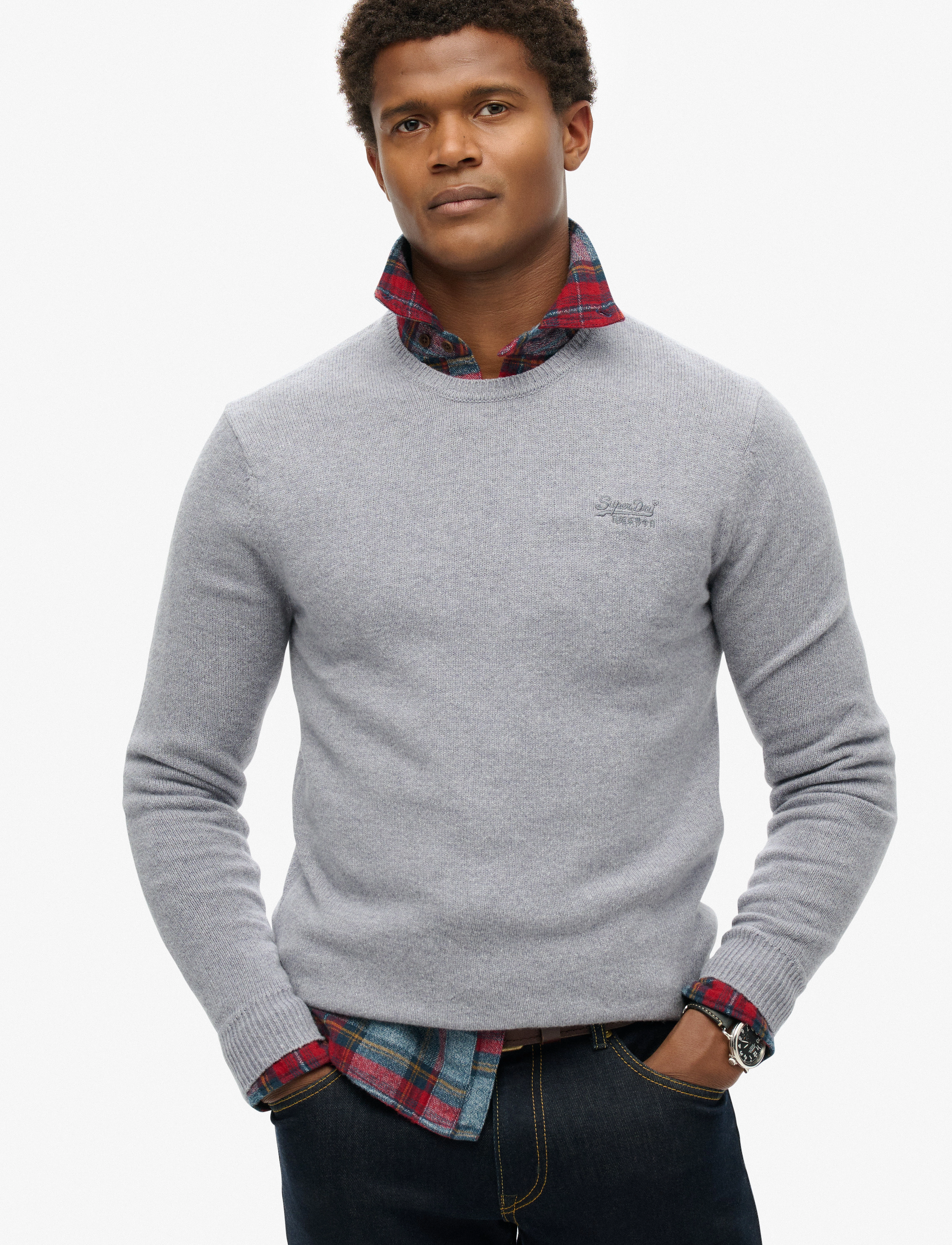 Superdry Essential Slim Fit Crew Jumper, Mænd, Slim Fit Rundhalset Trøje, Grå, Str: L