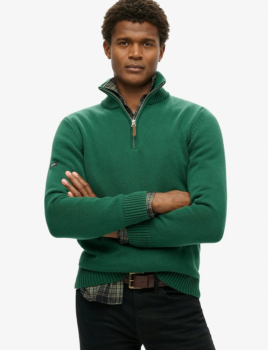 Superdry - COTTON CLASSICS KNIT HENLEY - forest green - 0