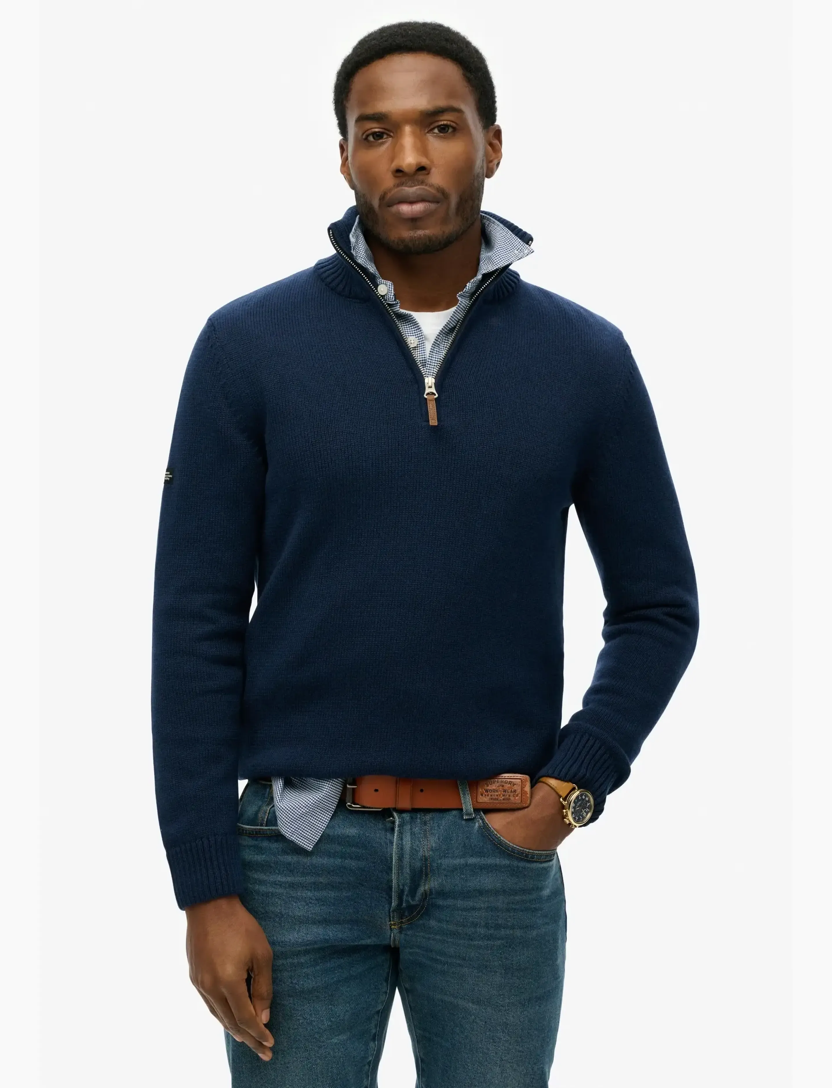 Superdry - COTTON CLASSICS KNIT HENLEY - höstkläder - indigo blue marl - 0