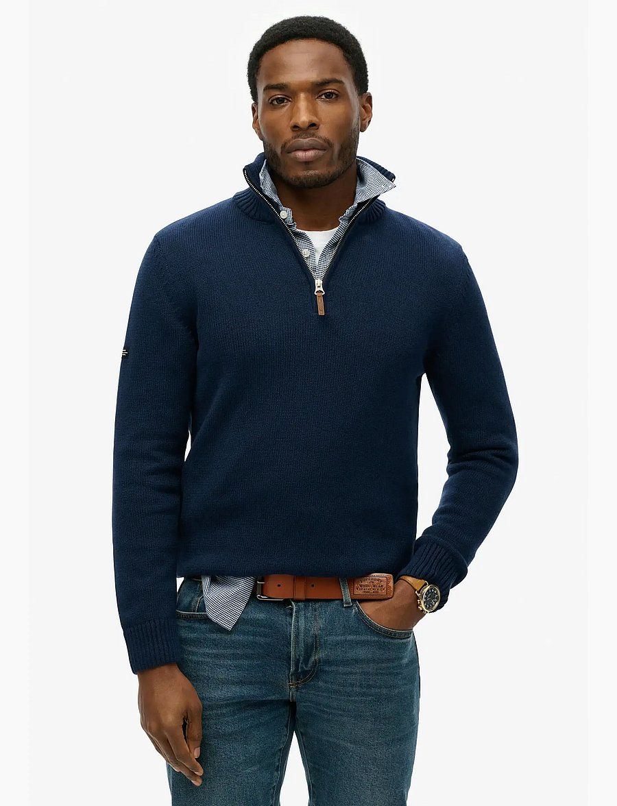 Superdry - COTTON CLASSICS KNIT HENLEY - pullover mit halbem reißverschluss - indigo blue marl - 0