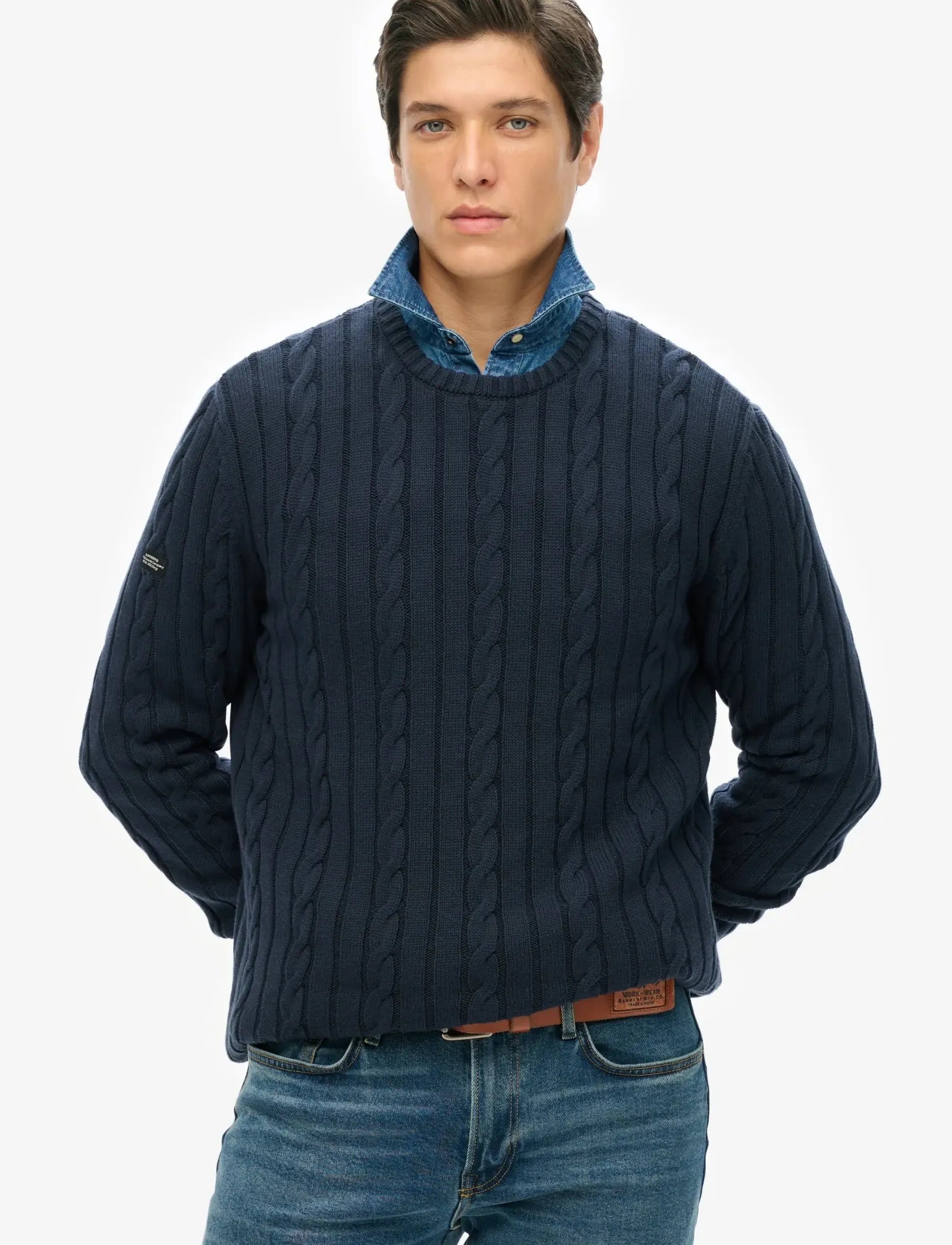 Superdry - COTTON CLASSIC CABLE KNIT CREW - navy - 0