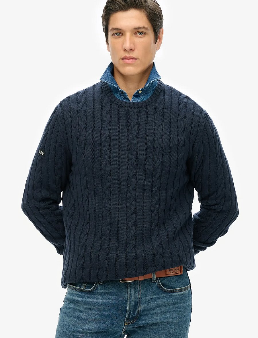 Superdry - COTTON CLASSIC CABLE KNIT CREW - navy - 0
