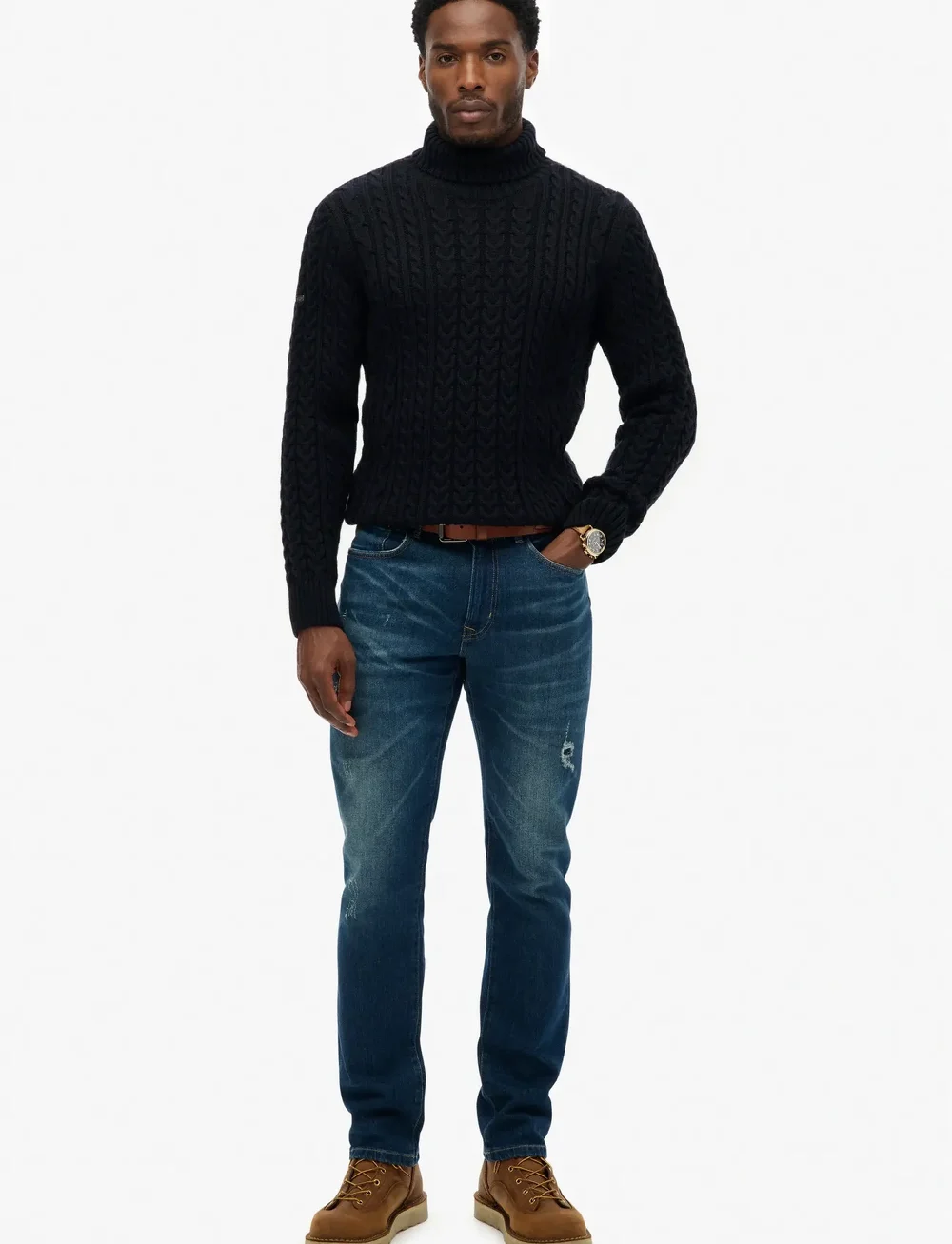 Superdry - JACOB CABLE ROLL NECK JUMPER - pyöreäaukkoiset - eclipse navy - 4