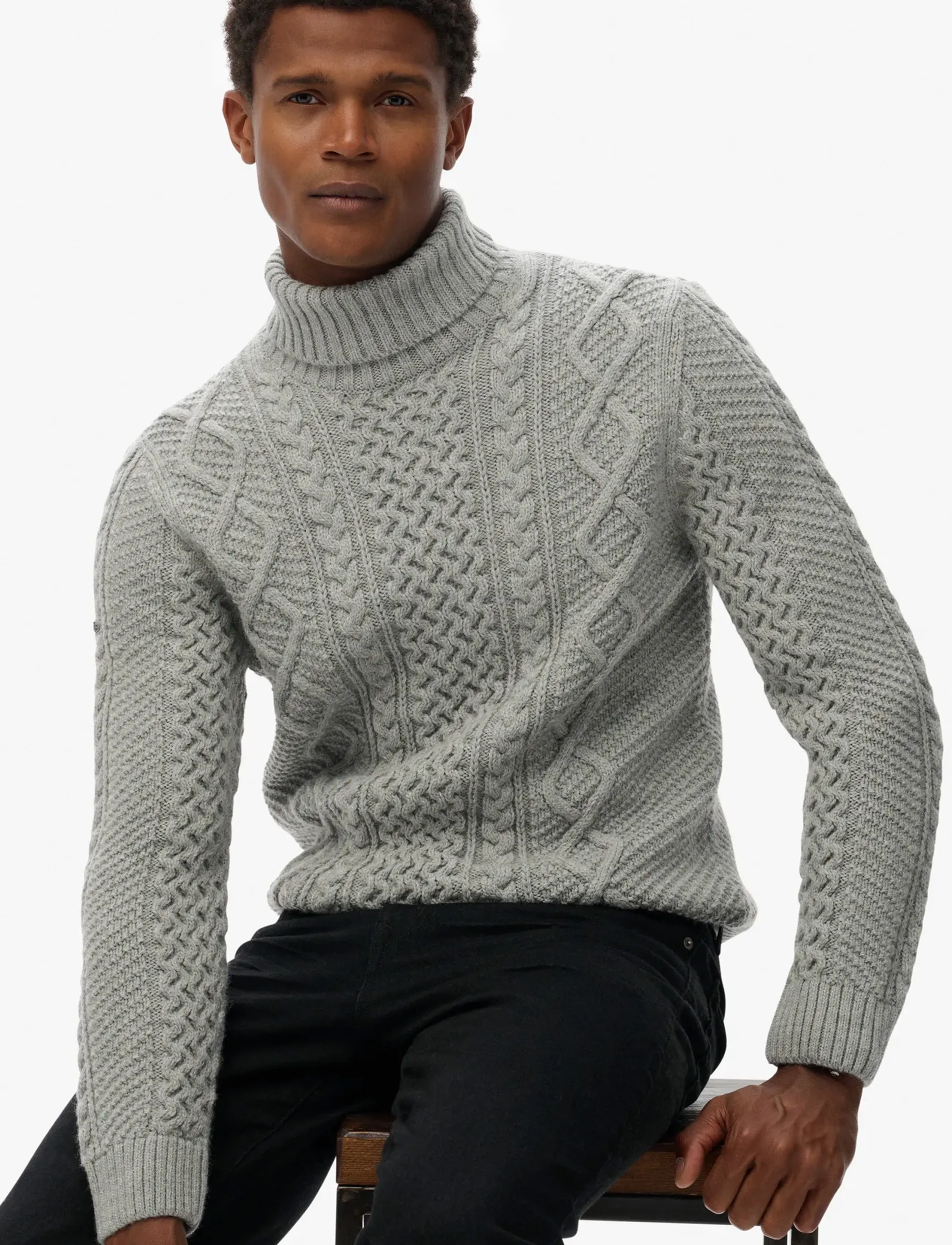 Superdry - JACOB CABLE ROLL NECK JUMPER - strik - mid grey - 3