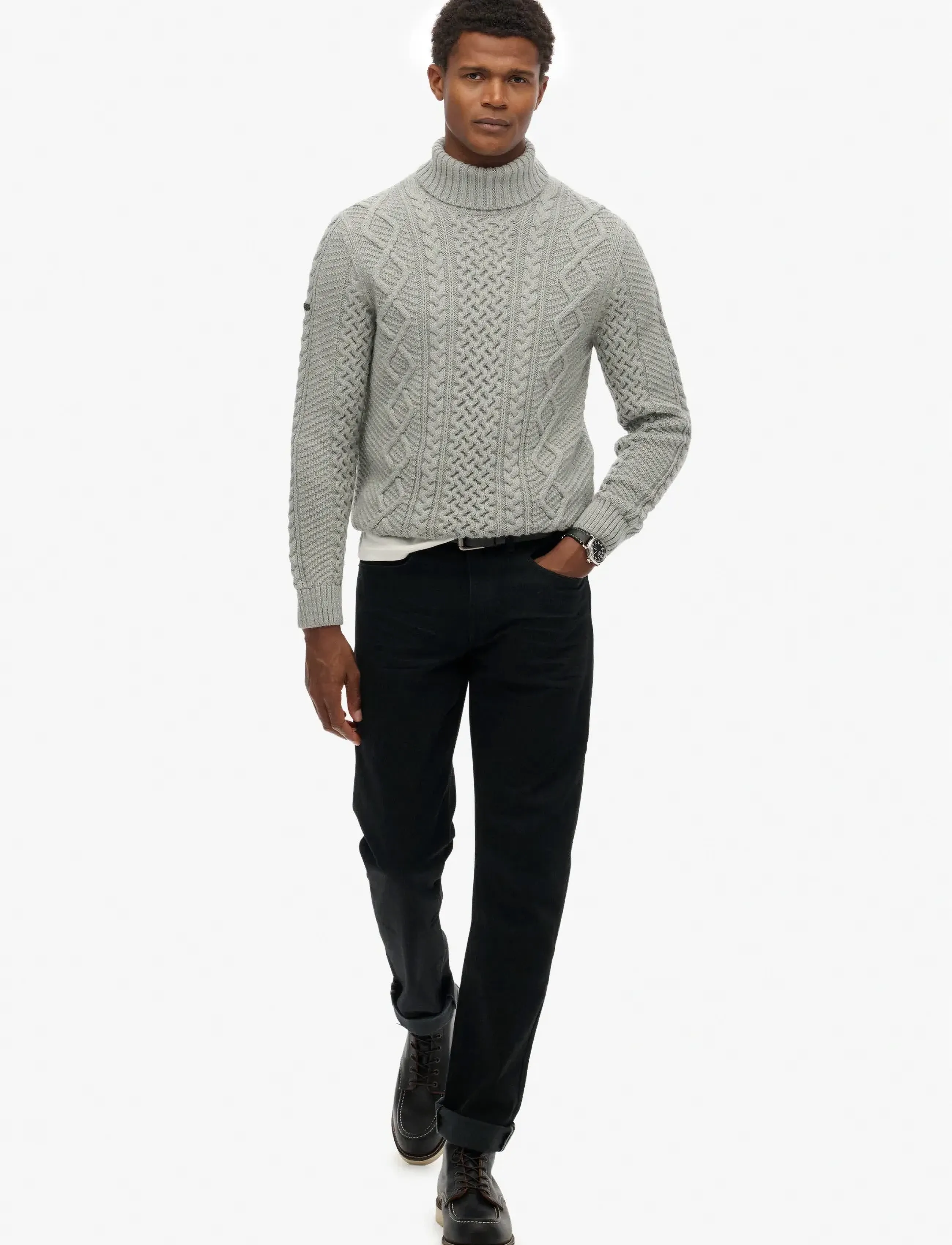 Superdry - JACOB CABLE ROLL NECK JUMPER - strik - mid grey - 4