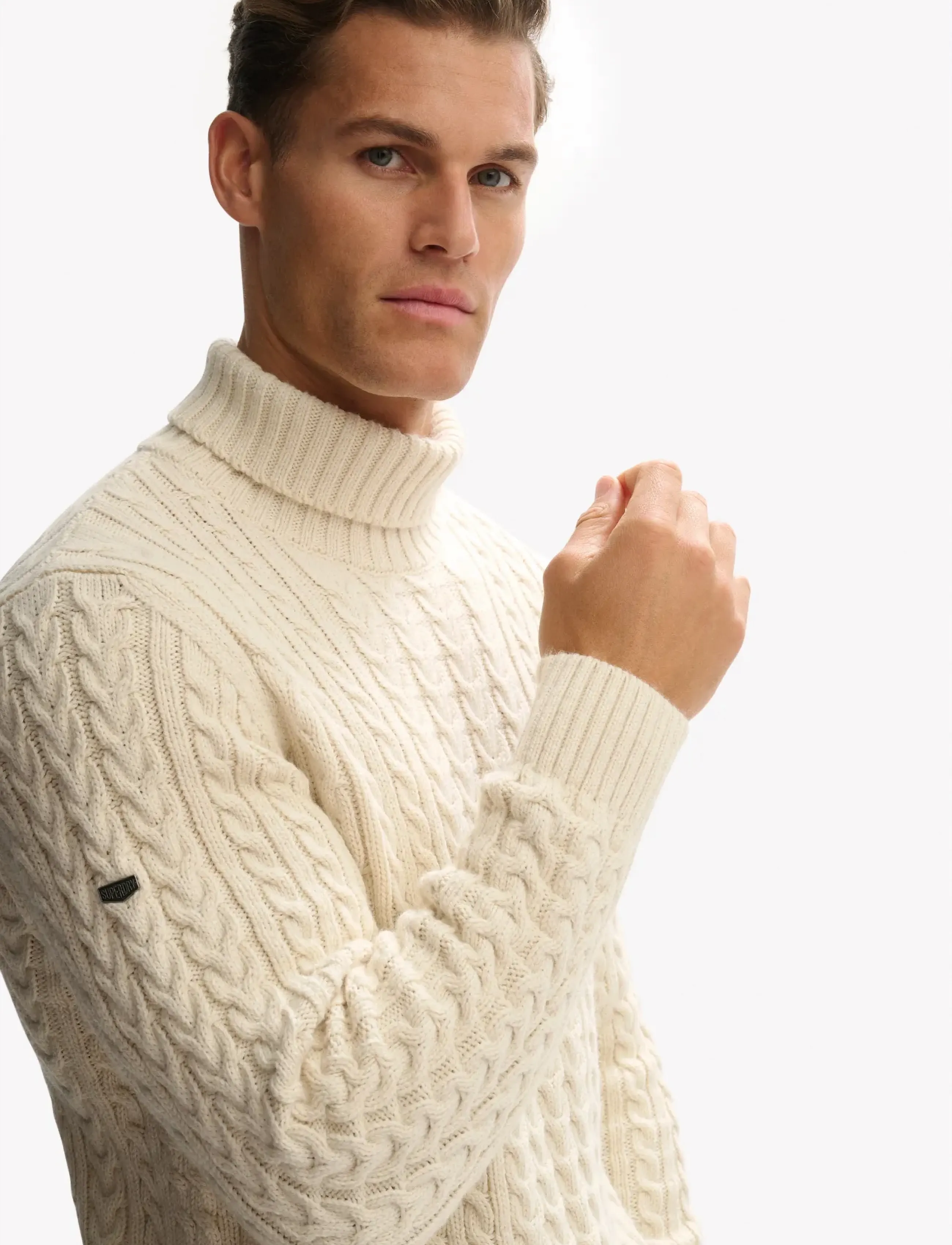 Superdry - JACOB CABLE ROLL NECK JUMPER - strik - winter white - 4