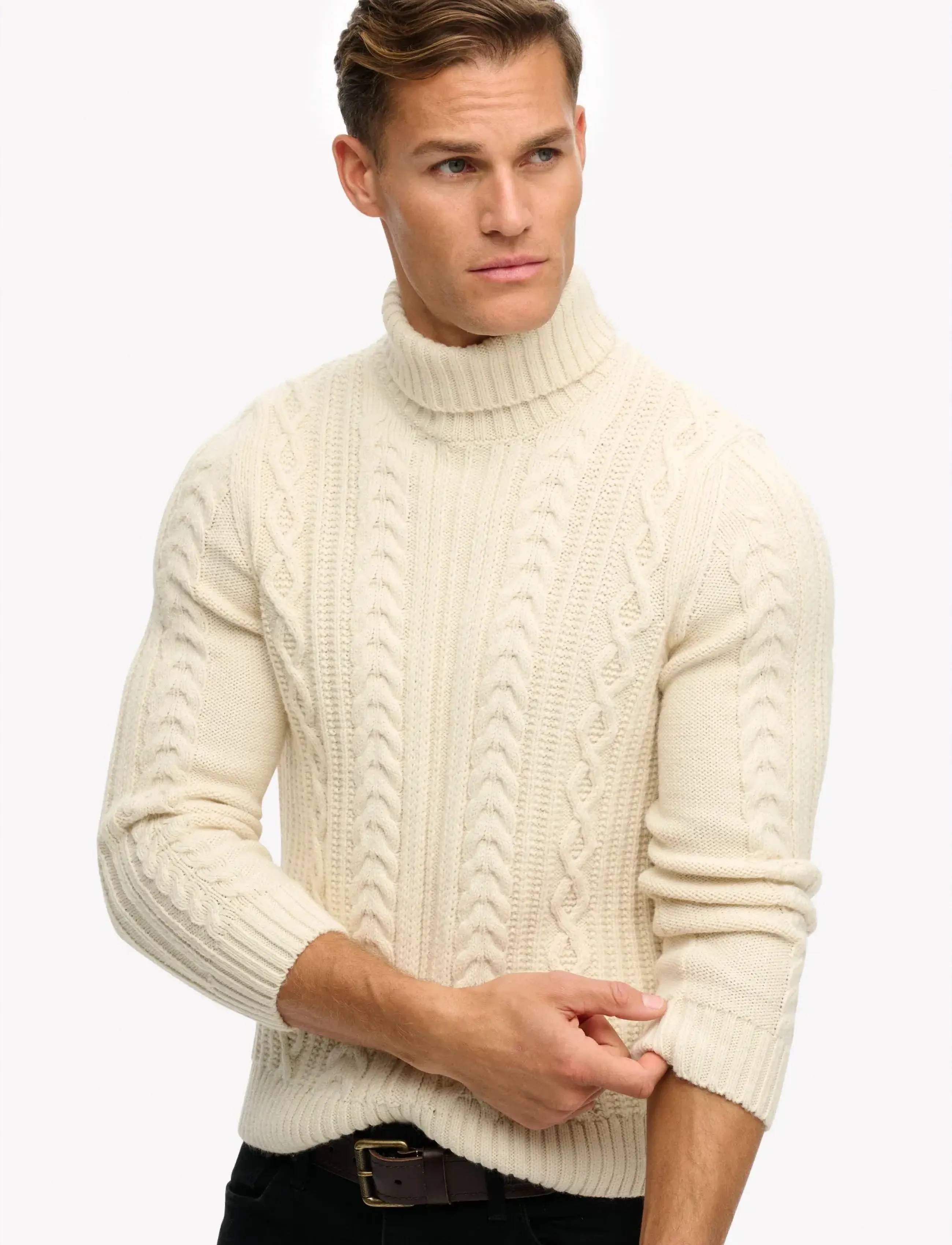 Superdry - JACOB CABLE ROLL NECK JUMPER - strik - winter white - 5