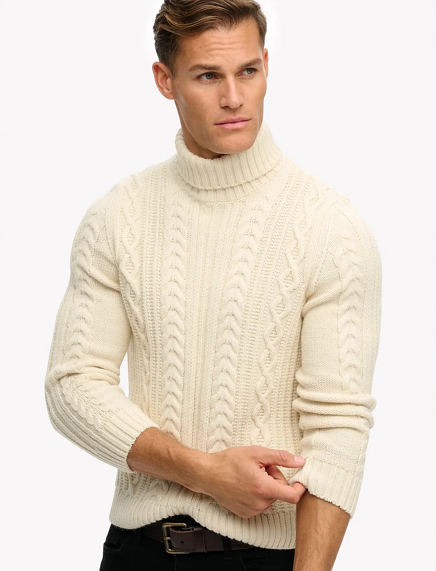 Superdry - JACOB CABLE ROLL NECK JUMPER - rundhalsad - winter white - 5