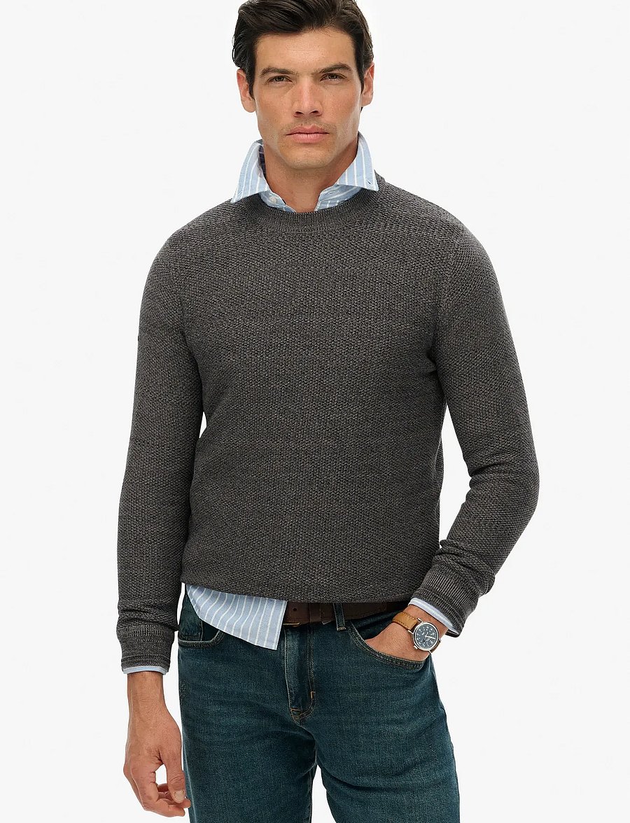 Superdry - LW COTTON TEXTURE JUMPER - round necks - black/dark grey - 0