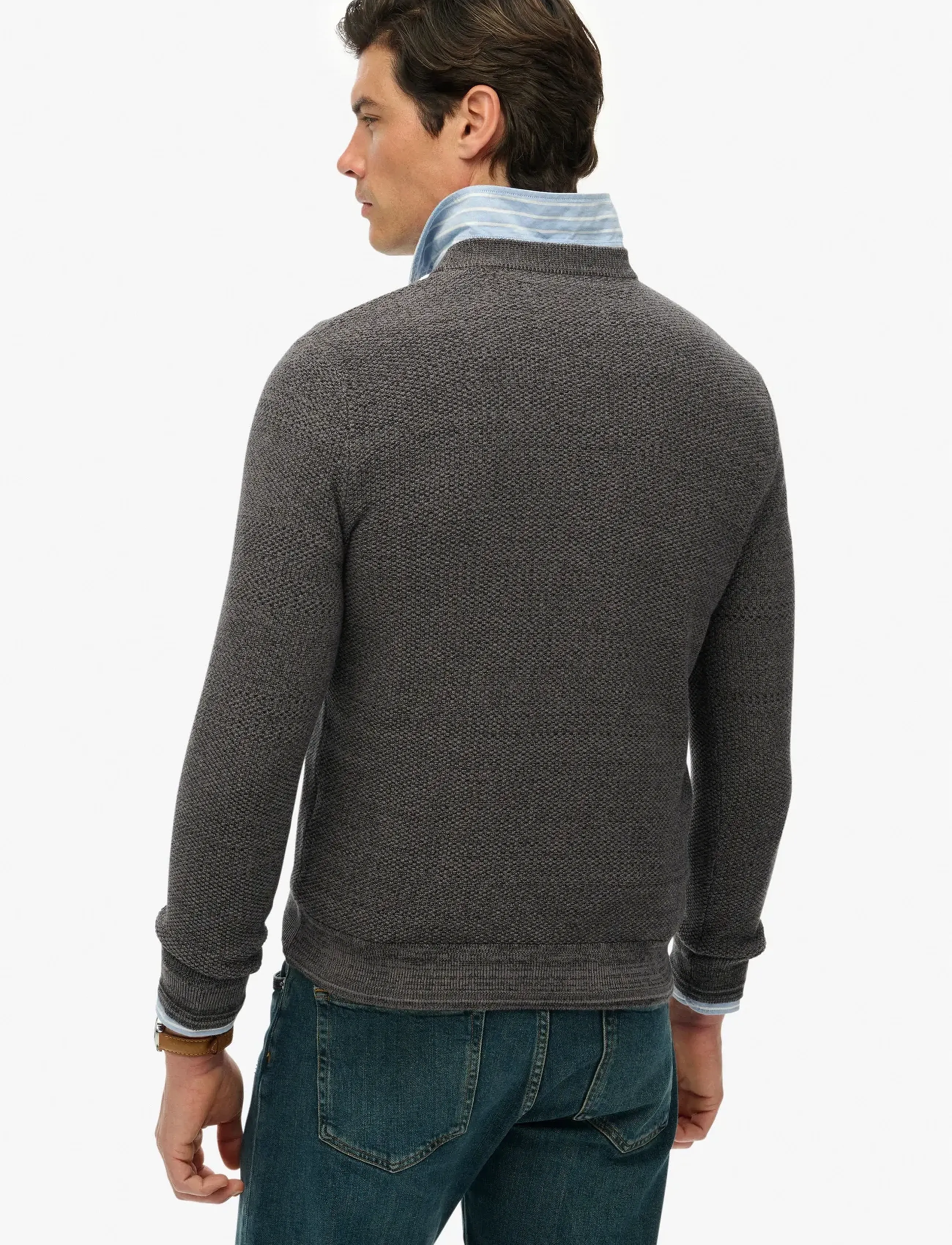 Superdry - LW COTTON TEXTURE JUMPER - round necks - black/dark grey - 5