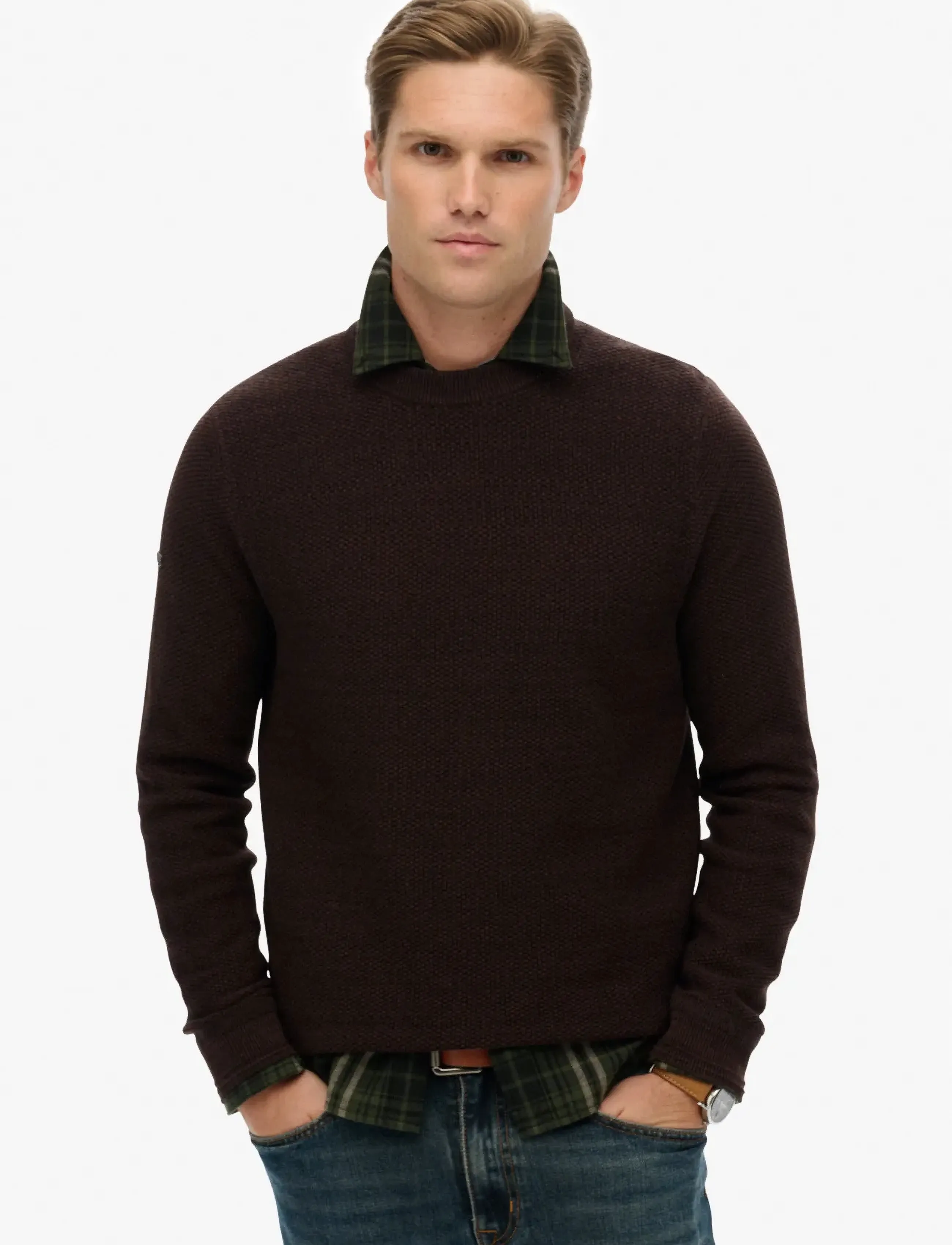 Superdry Lw Cotton Texture Jumper, XL, Brown, Strik > Runde Halse, Herre