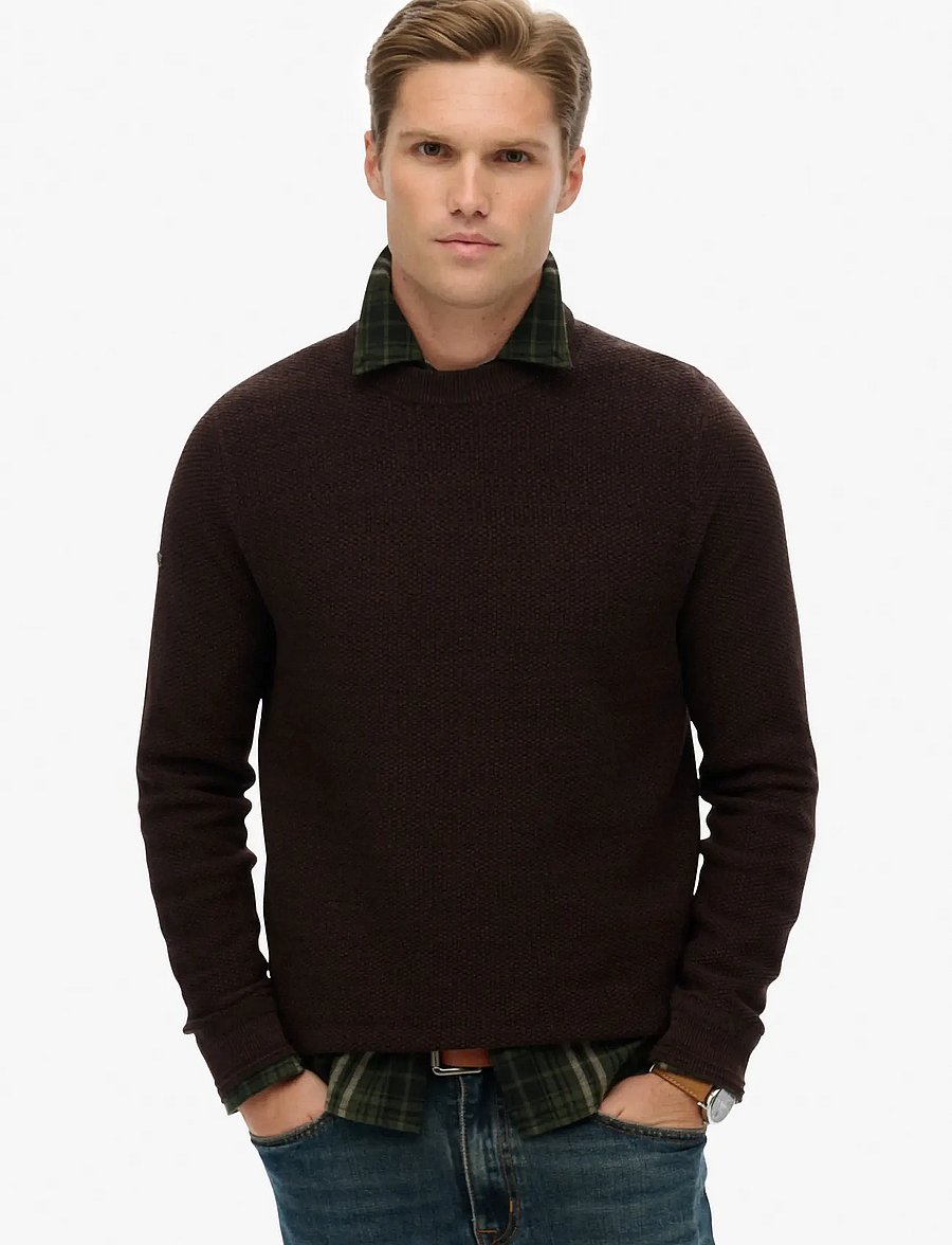 Superdry - LW COTTON TEXTURE JUMPER - round necks - dark brown/black - 0