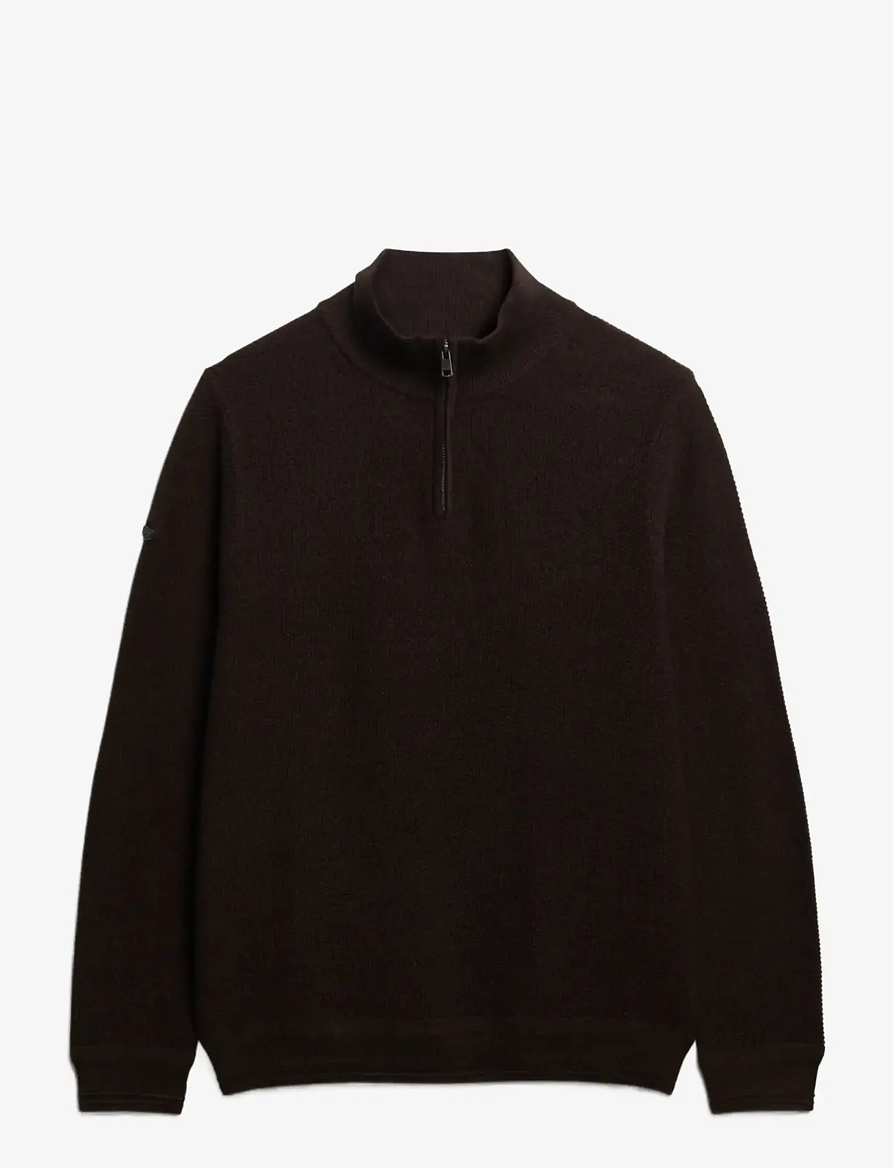 Superdry - LW COTTON TEXTURE HALF ZIP - pullover mit halbem reißverschluss - dark brown/black - 1