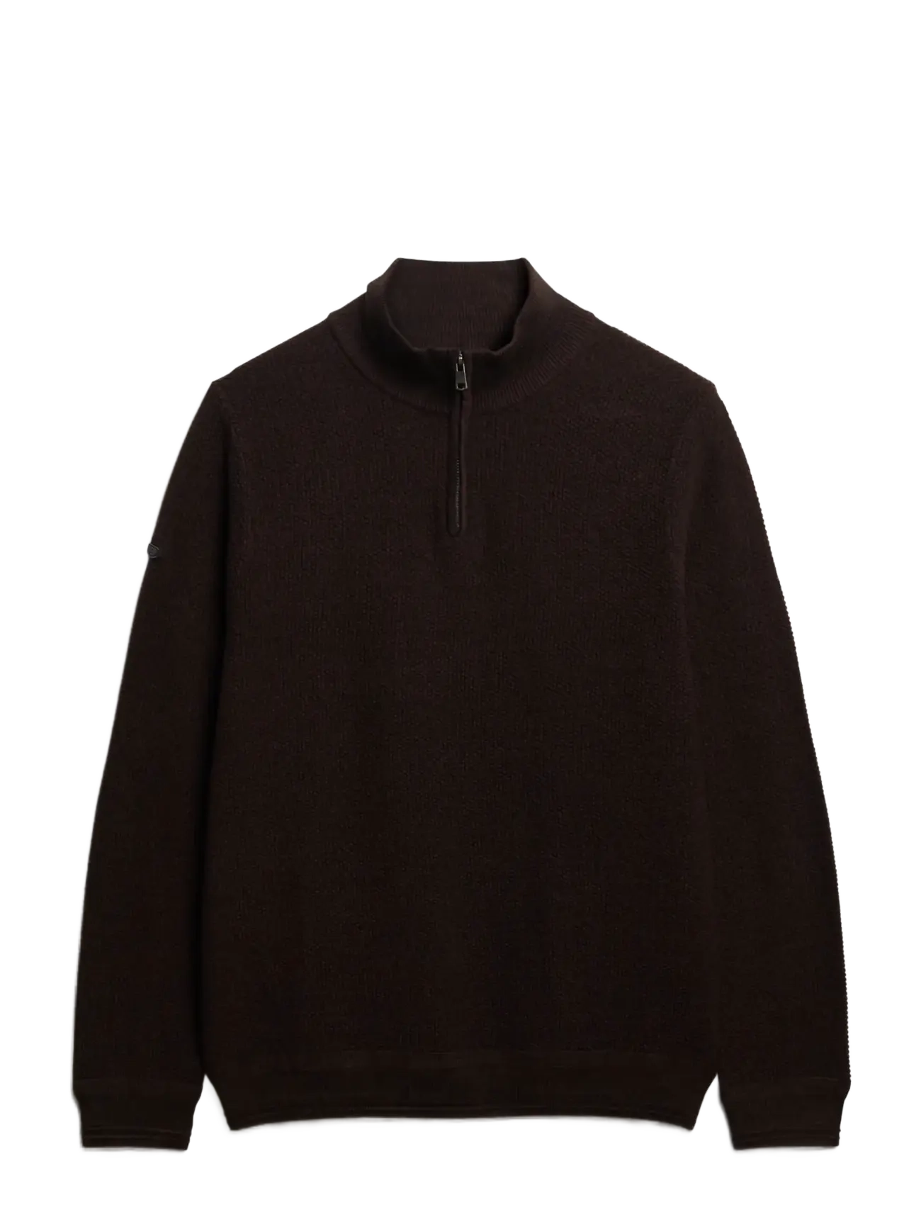 LW COTTON TEXTURE HALF ZIP - DARK BROWN/BLACK